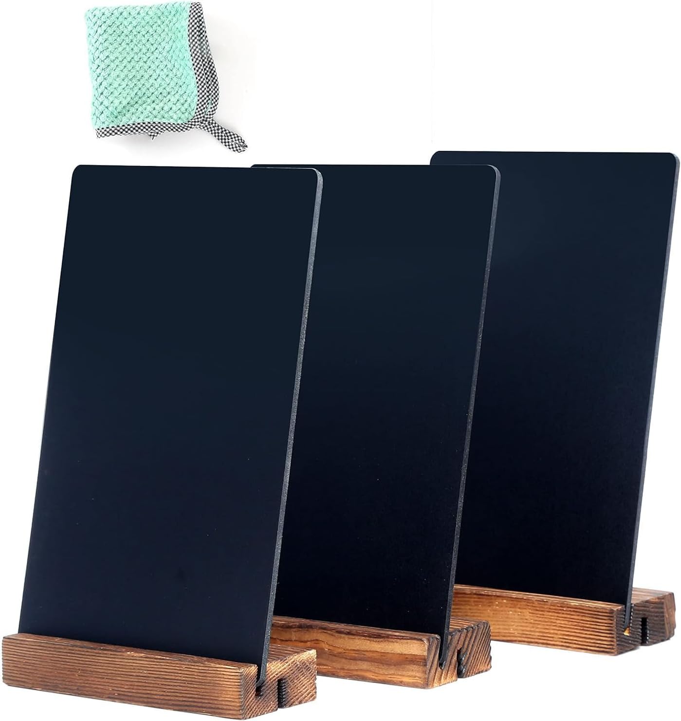 NEWNEWSHOW 3Pack 5.1x7.9 in Blackboard Sign Double Sided with Wood Base Message Chalkboard Erasable Message Board Sign with Wood Base for Shop Wedding Kitchen Home Party Decoration