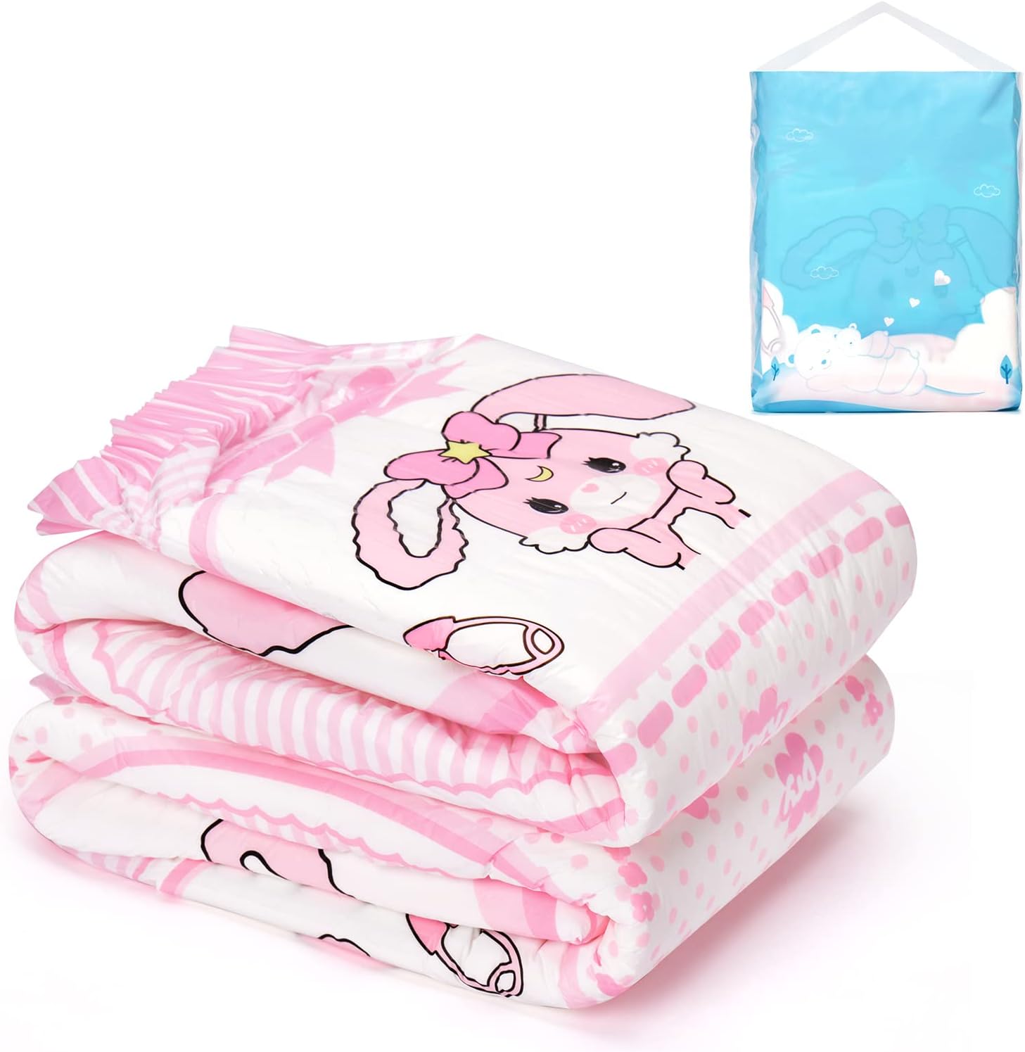 LittleForBig Adult Printed Diaper 2 Pieces - Baby Usagi (Medium 71-96 cm)