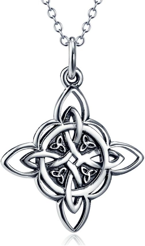 FLYOW 925 Sterling Silver Good Luck Irish Jewelry Celtic Knot Pendant Necklace for Women Birthday Graduation Gift