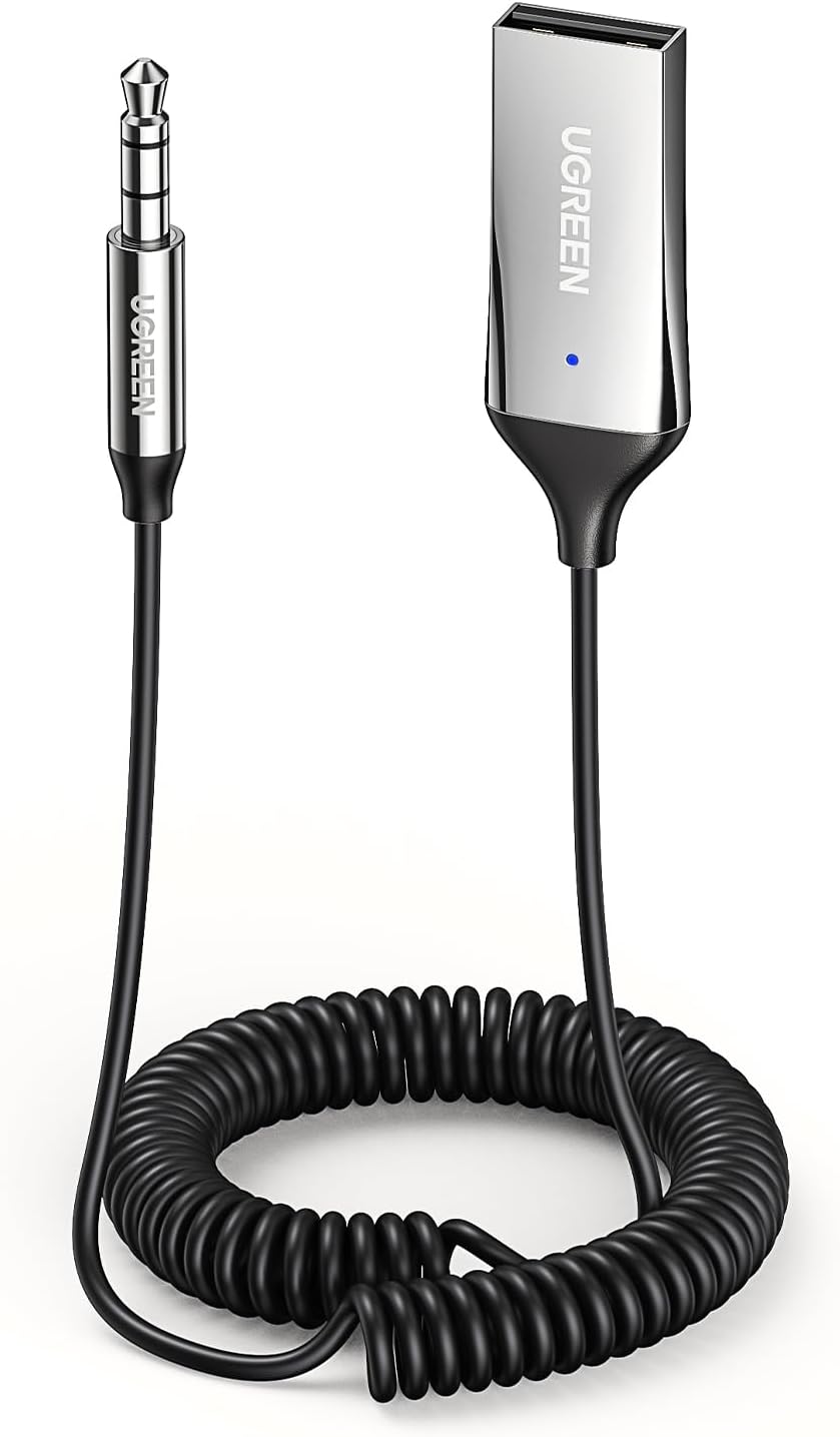UGREEN Aux to Bluetooth 6.0 Adapter 3.5mm Bluetooth Receiver for Car USB 2.0 to 3.5mm Jack Kit with Built-in Microphone Aux Input for Hands-Free Calls Compatible with Car Speaker and Home Audio