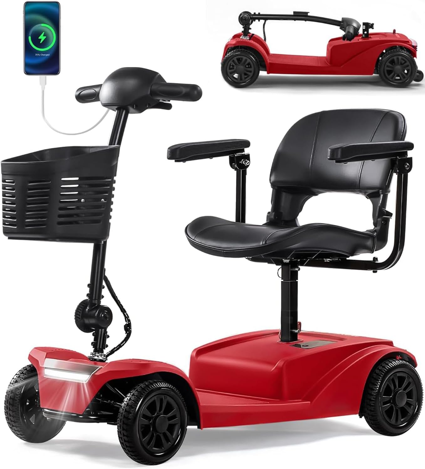 15-25 Miles Long Range Mobility Scooter,Weight Capacity 300 LBS+ Powered Mobility Scooters for Seniors, Compact Duty Mobile for Travel with LED Headlight and Detachable Basket