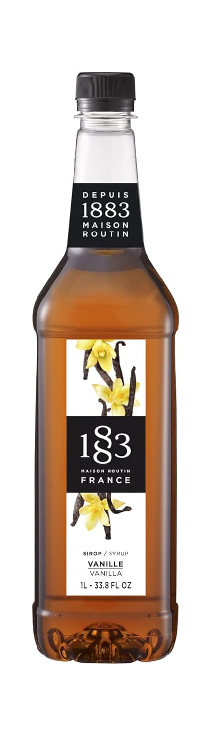 1883 Maison Routin Vanilla Syrup, Sweet and Smooth Bourbon Vanilla Bean, Made in France, Non-GMO, Vegan, Kosher, Gluten-Free, 2 Count of 1 Liter Bottles