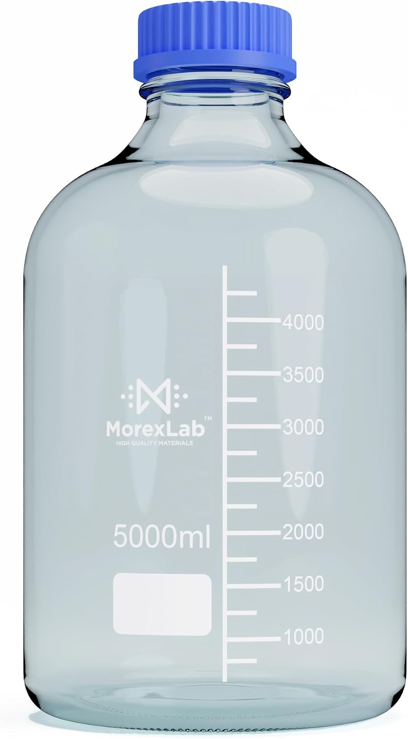 5000ML Storage Glass Bottles – 1pc Round Media Storage Bottle – Borosilicate Glass Bottles – Safe Probe Storage Glass Storage Bottles with GL60 Blue Screw Cap (5000ml - 1pc)