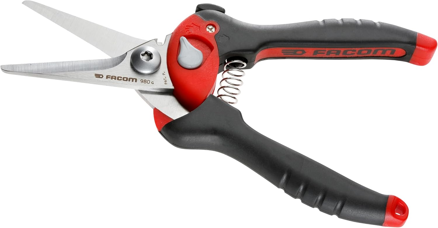 Facom Multi-Purpose Cutting Shears, 980PB, Alloy Steel Blade, Ambidextrous, Classic Style, Polyvinyl Chloride, Aluminium, Gummi, Metal Material