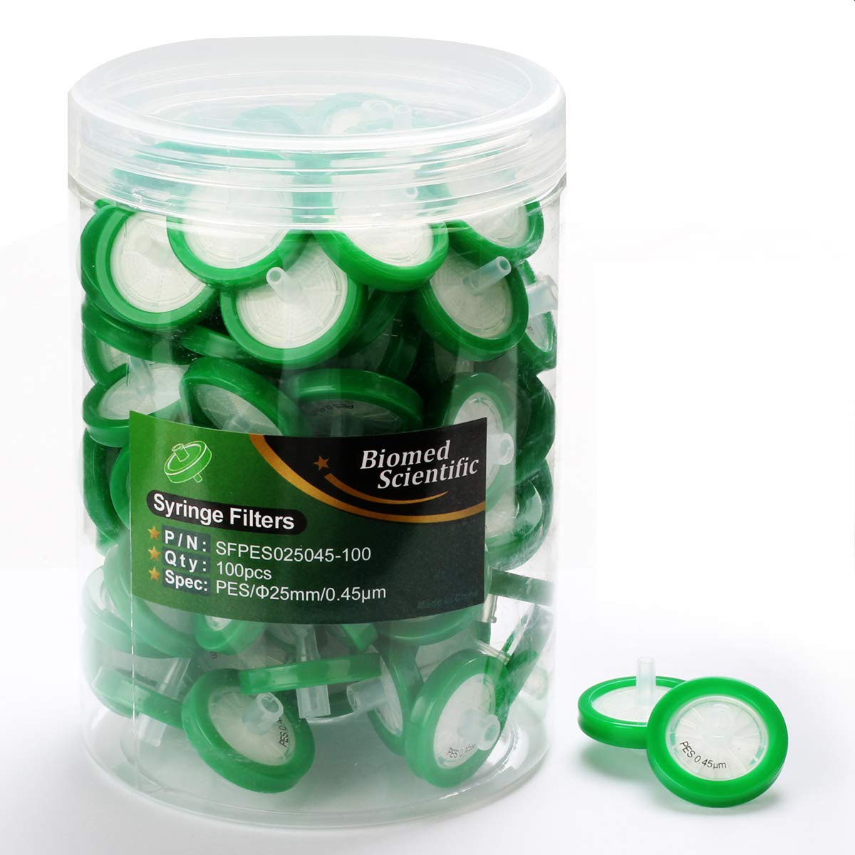 Syringe Filter PES(Polyethersulfone) 25mm Diameter 0.45um Pore Size Non Sterile 100/pk