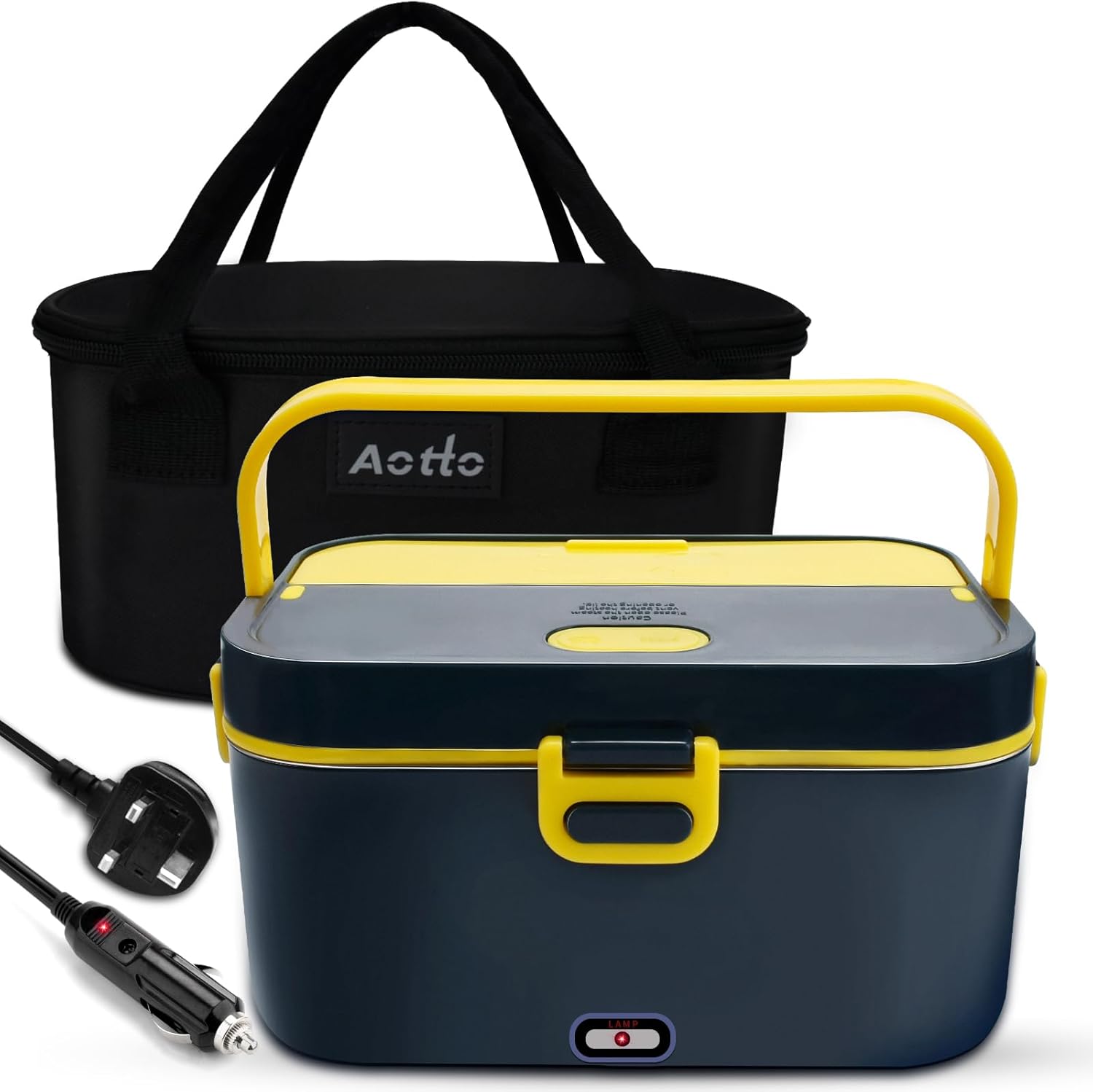 Aotto Electric Lunch Box Food Heater Warmer 90W Fast Heating - 2L Larger Heated Lunch Box Adults Portable Lunch Warmer for Car/Truck/Office 12V/24V/220V 3-in-1, Insulated Bag & 304 SS Container, Blue