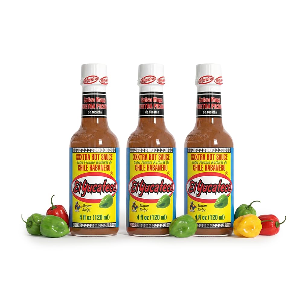El Yucateco XXXtra Hot Habanero Sauce, 4 fl oz, Pack of 3 | Authentic Mexican, Chile Habanero, Extra Heat, Imported from Mexico