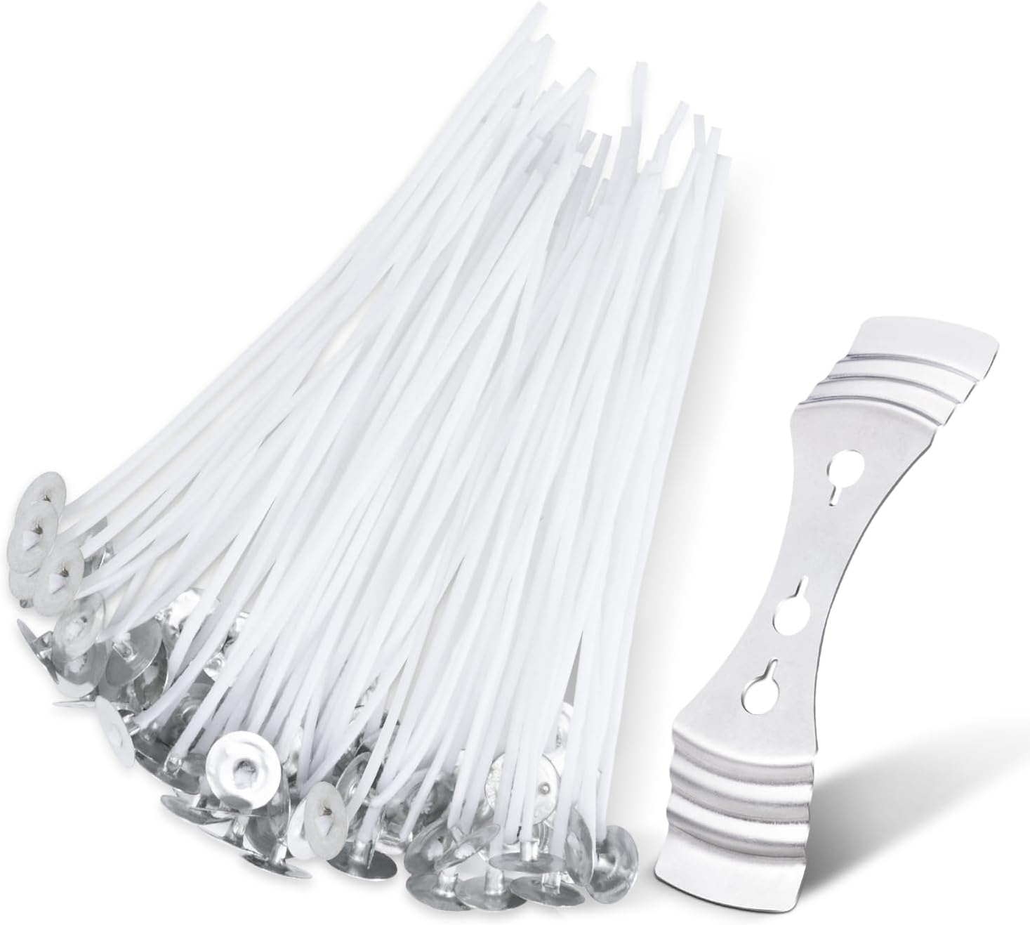Candle Wicks,Candle Wick for Making Candles 50 Pcs 10cm Long Pre-Waxed with Metal Tabs Includes Stainless 3 Hole Wick Holder, Low Smoke and Longer Burning Time Perfect for DIY Candles