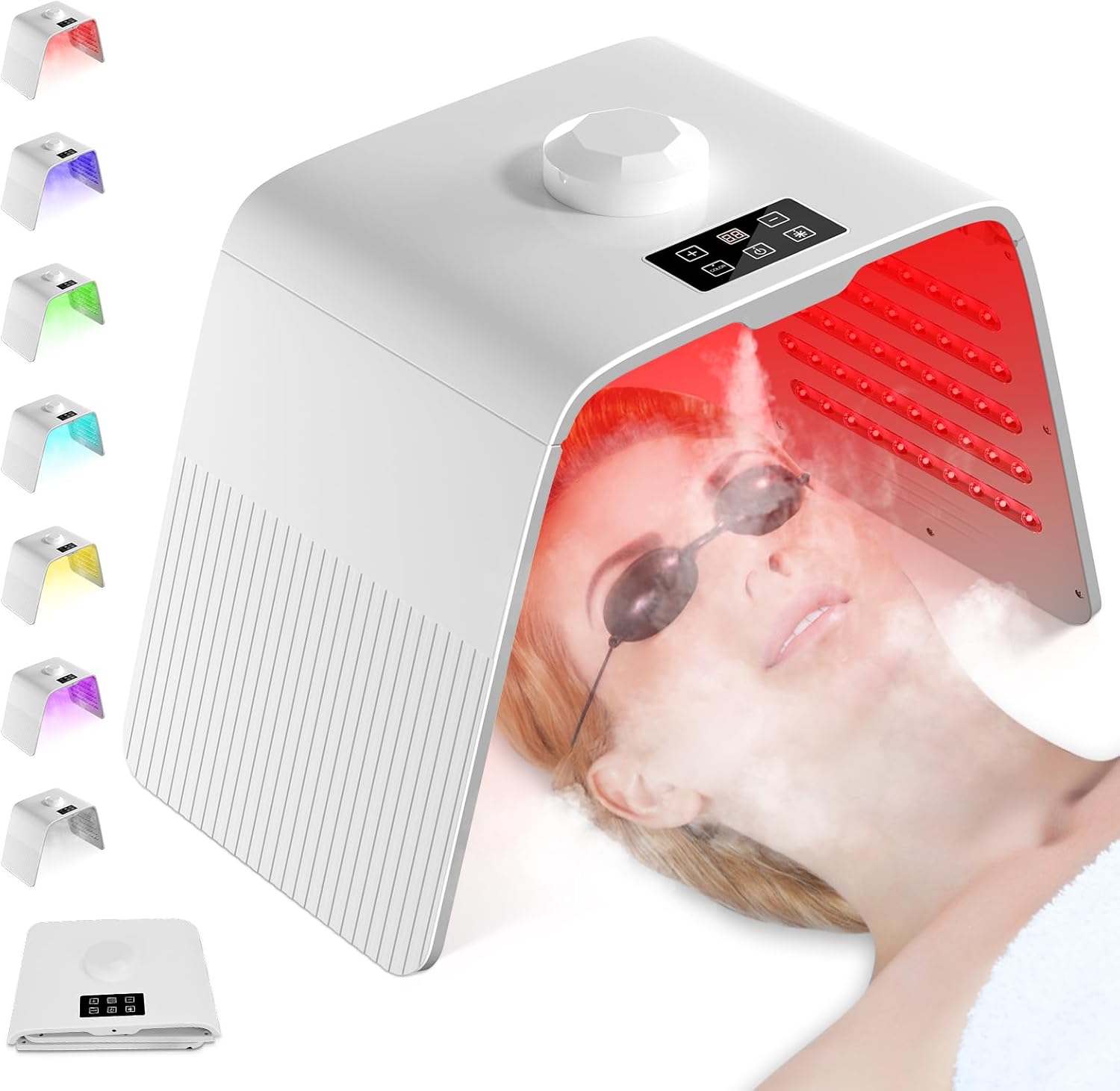 Cozion LED Light Therapy Device, 7 Color Photon PDT Professional LED Red Light Therapy Mask Light Face Mask with Near Infrared Light Facial Beauty Machine SPA Salon Home Equipment Steam Type
