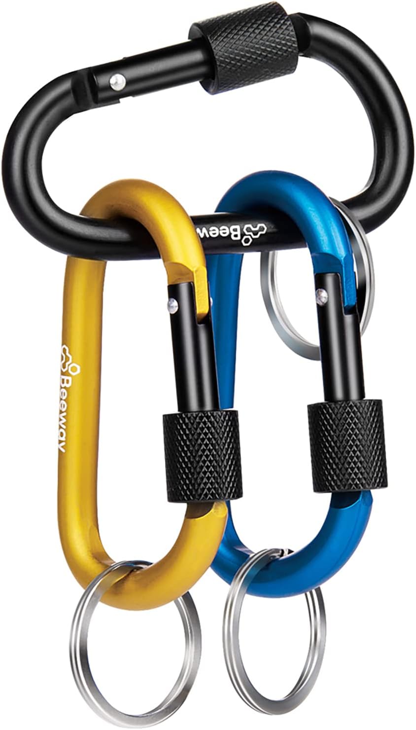 BEEWAY Locking Carabiner, Premium Aluminum Alloy D-Ring Carabiners Key Chain Clip Hook for Camping, Hiking, Traveling, Fishing, Backpack