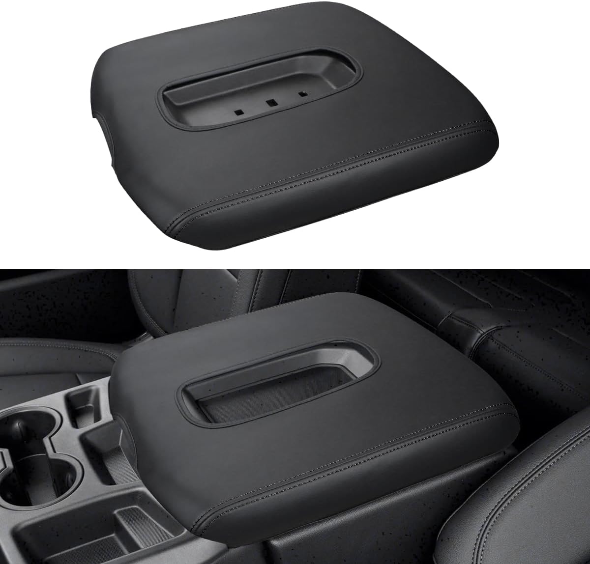 INTGET Center Console Armrest Cover for Chevy Silverado & GMC Sierra 2019 2020 2021 2022 2023 2024 2025, Center Console Lid, Arm Rest Box Protector (Black Stitches, Jump Seat 2019-2025)
