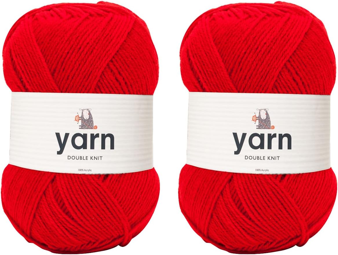Korbond Yarn - Red - 2 x 100g Acrylic Wool - Lightweight, Hypoallergenic & Durable Double Knit Crochet Yarn Knitting Wool
