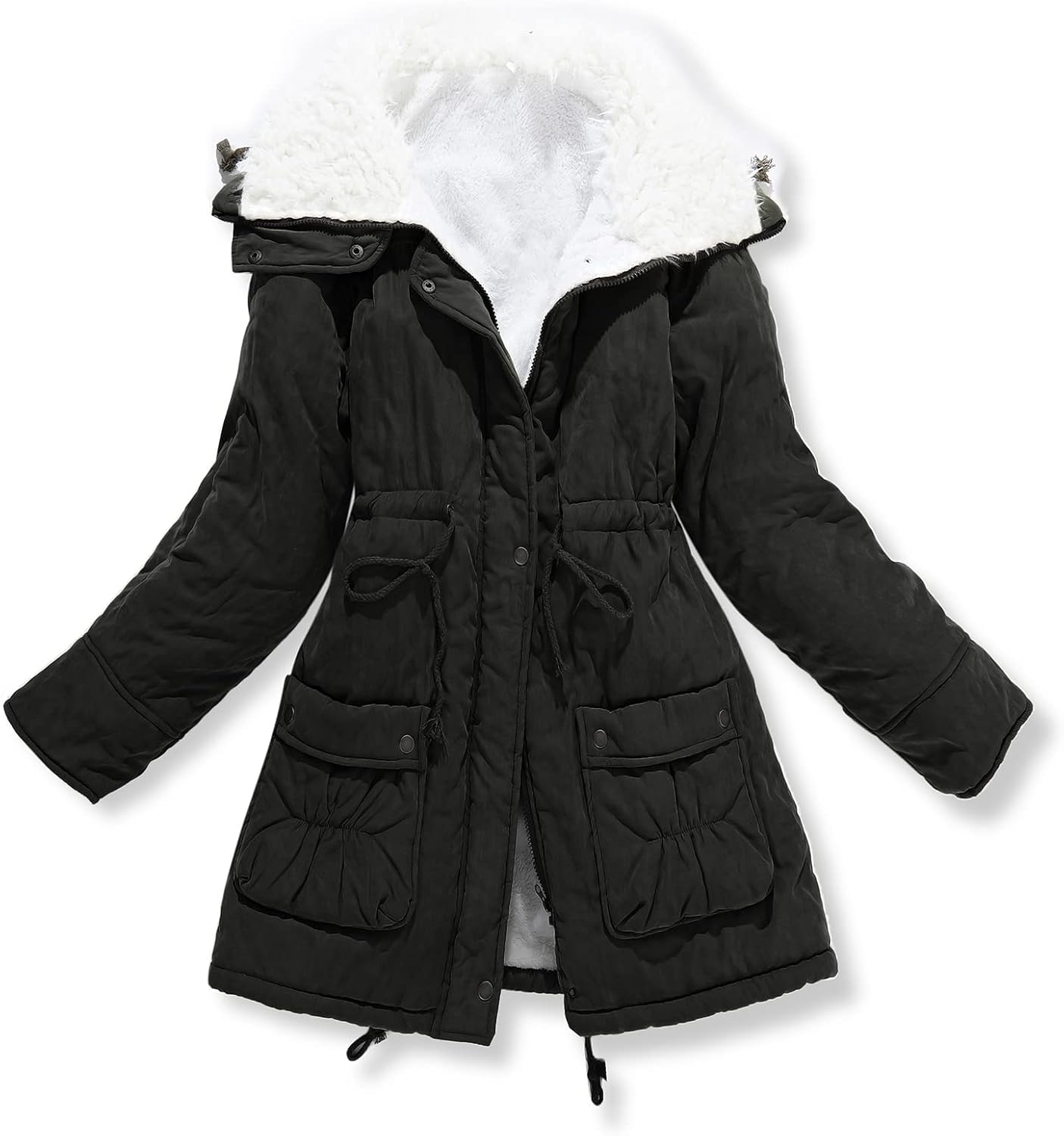 Women's Winter Mid Length Thick Warm Faux Lamb Wool Lined Jacket Coat