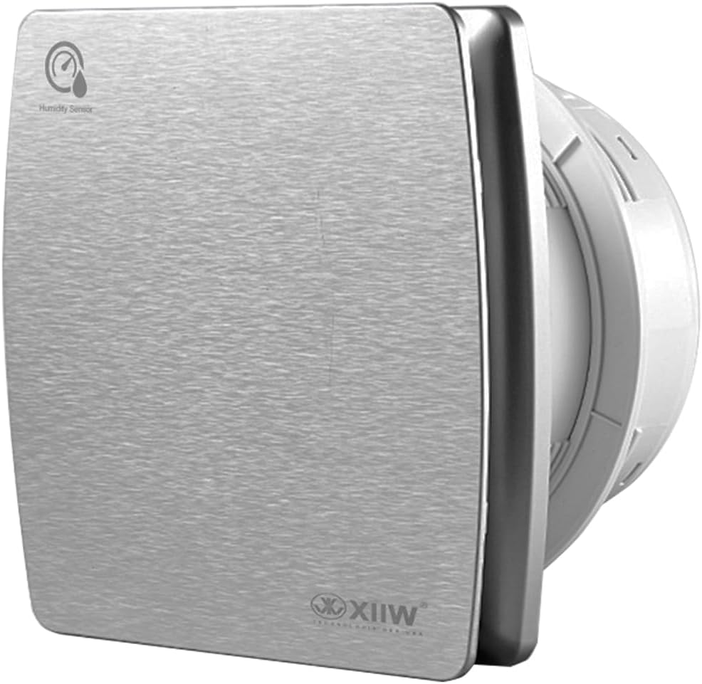 XIIW 4'' 100mm Bathroom Extractor Fan with Humidity Sensor and Timer Overrun Delay, Silent Bathroom Fan with Backflow Flap, 95 m³/h, 12 Watt / 34 dB for Bathroom, Toilet, Kitchen - Silver