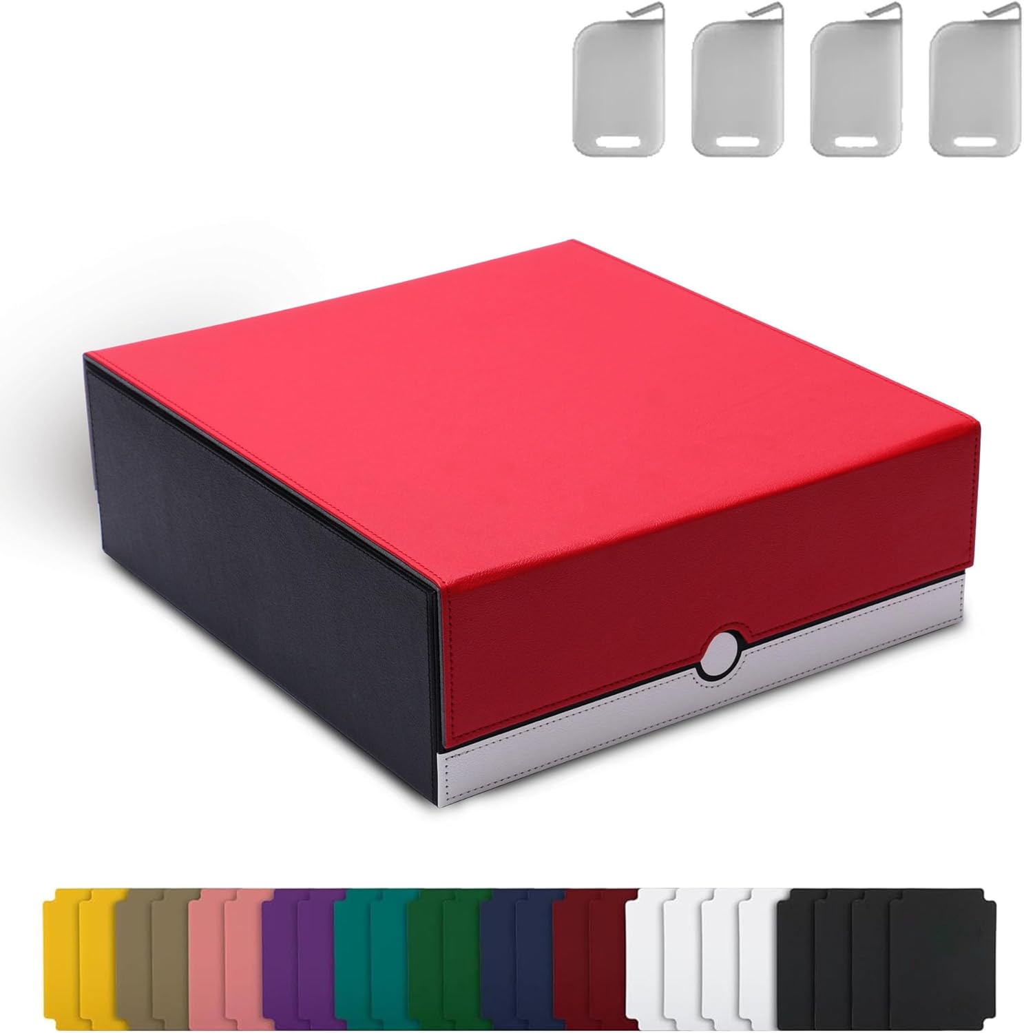 Card Storage Box For Trading Cards With Dedicated Supporters,3000+ Mtg Deck Box With 24 Colorful Divider Tabs,Trading Card Storage Fits For TCG Game (RED-WHITE)