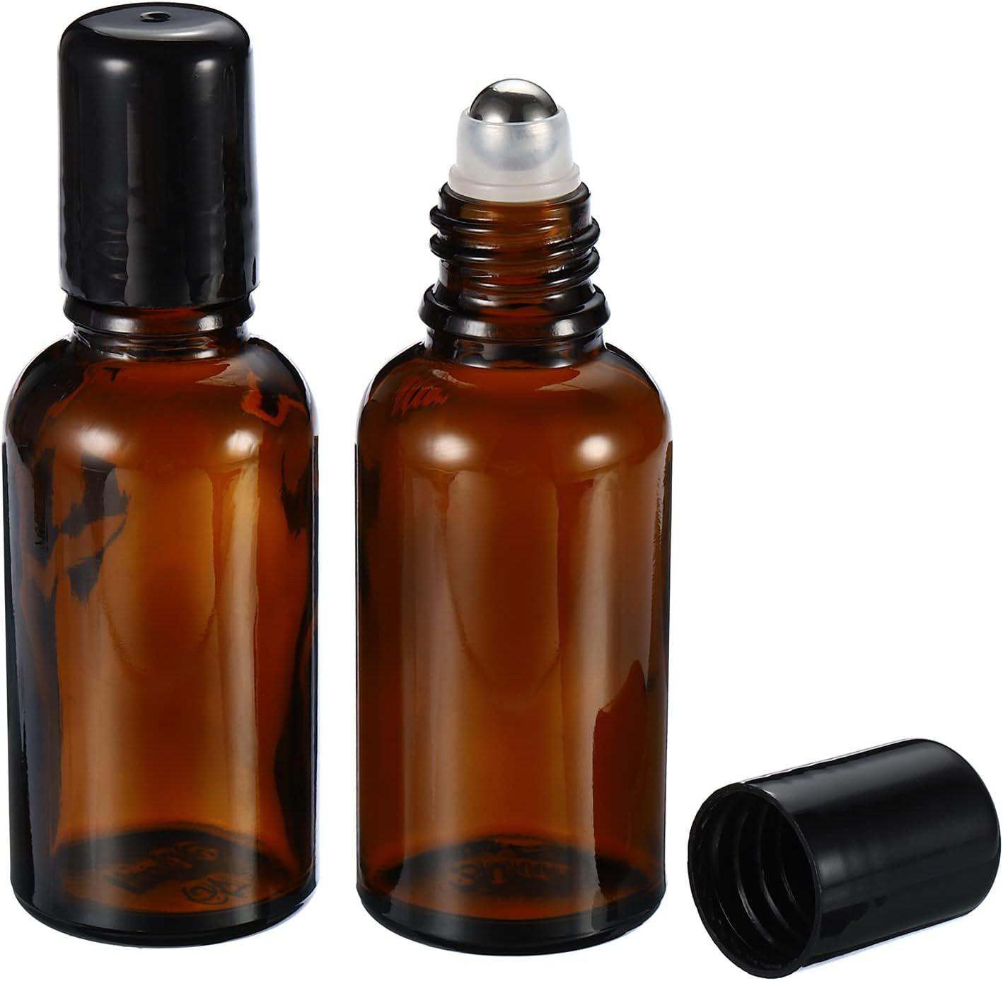 PATIKIL 30mL Roller Bottles, 3 Pack Amber Glass Essential Oil Roller Ball Black Caps Refillable Sample Containers, Brown