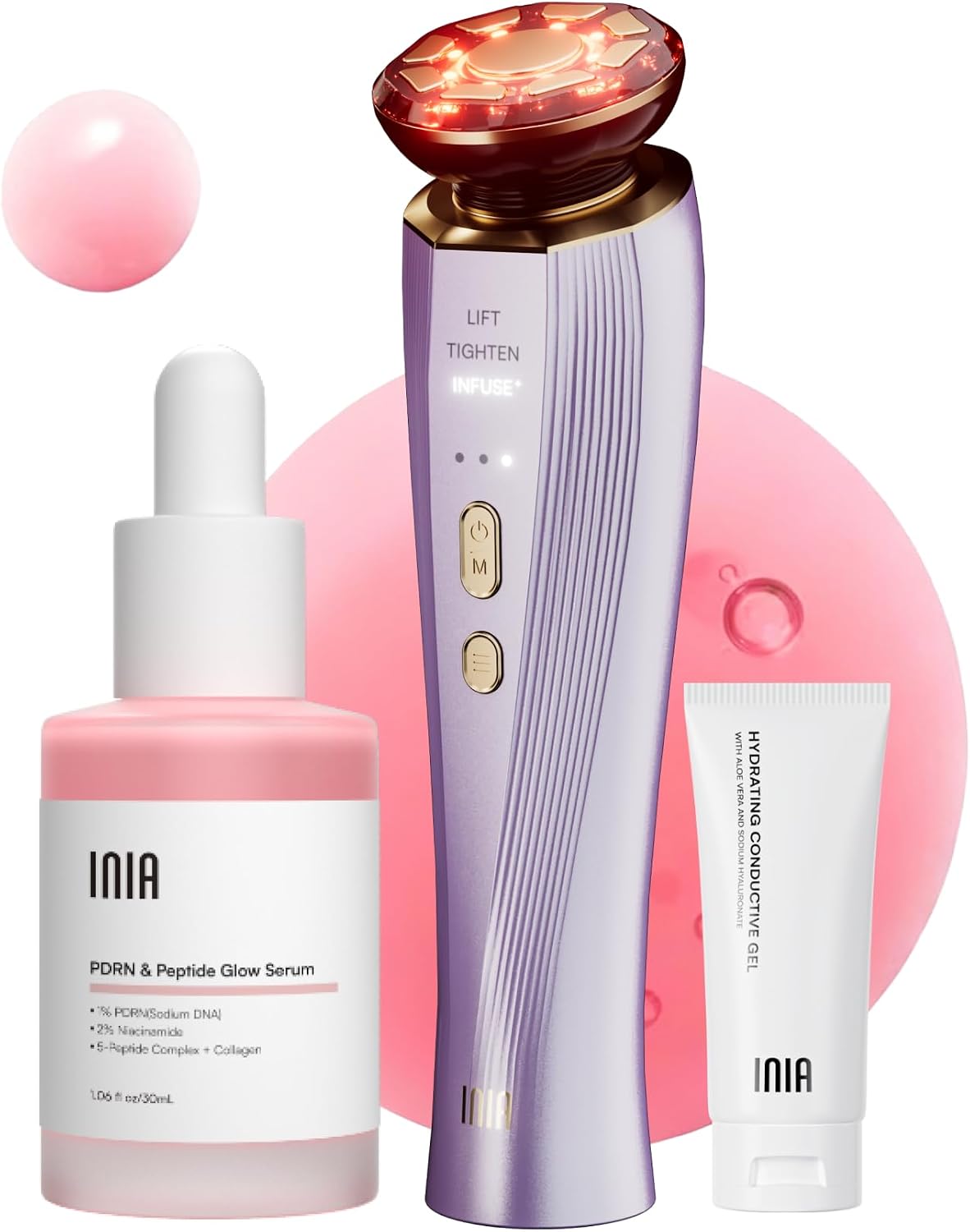 INIA FLARE 3-in-1 Microcurrent Facial Device Red Light Therapy for Face