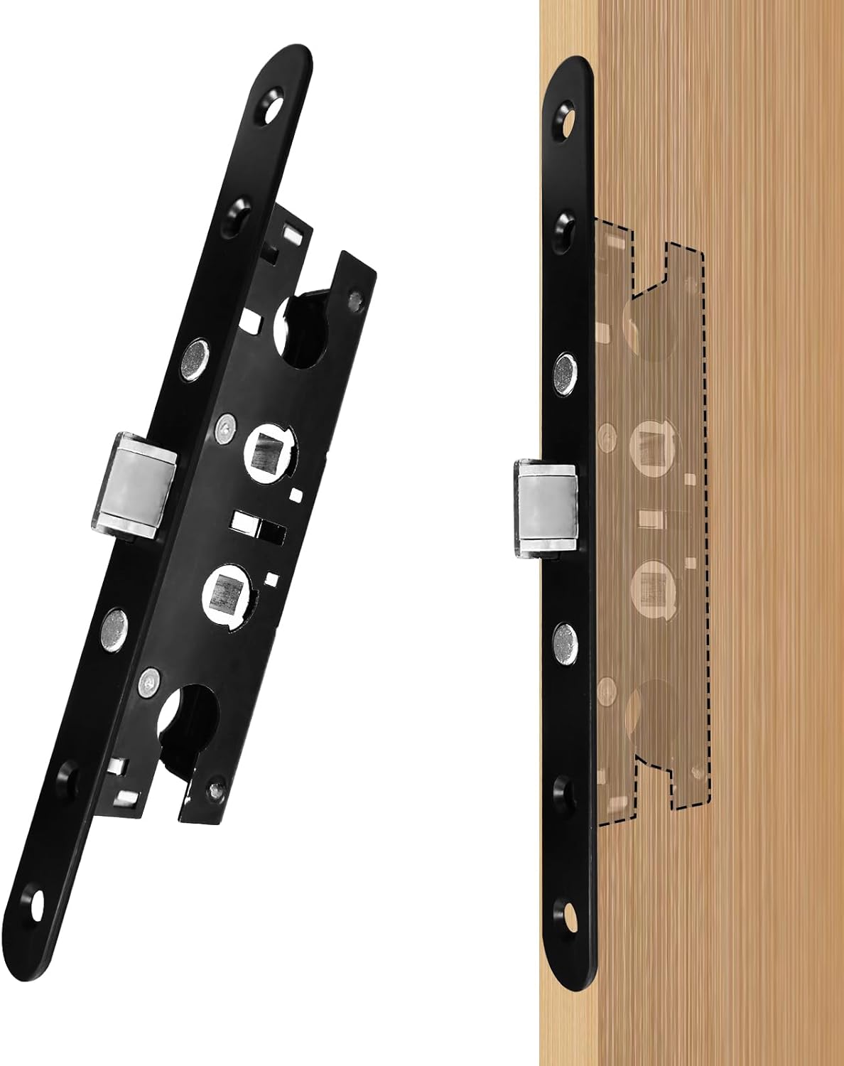 2 Point Bolt Mortise Lock Set Storm Door Fits Pella Handleset, Storm Door Lock Replacement Parts, Black Face Plate