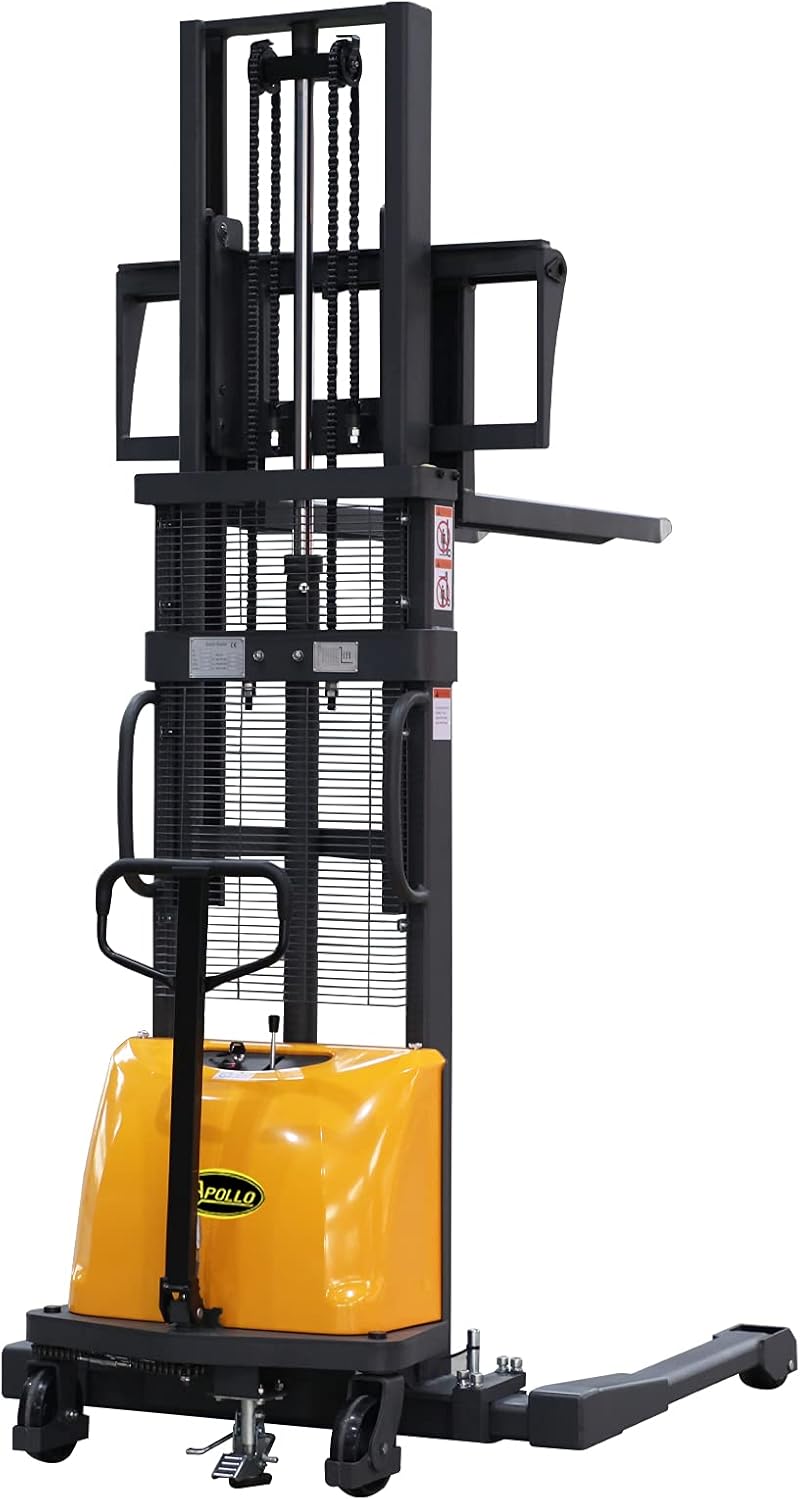 APOLLO Semi-Electric Pallet Stacker, 3300 lbs Capacity, 118" Lifting Height Material Lift, Forklift with Straddle Legs and Forks