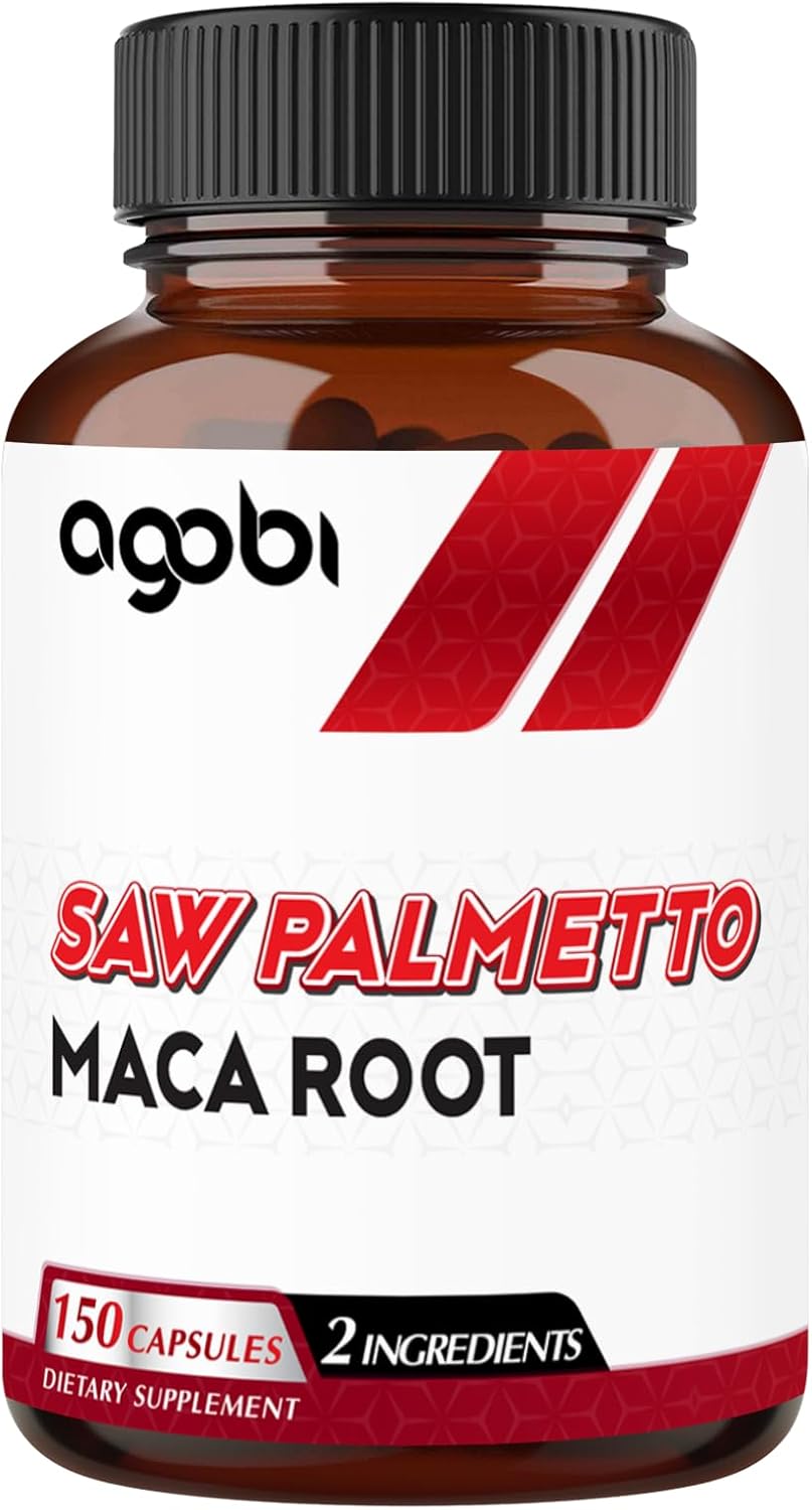 agobi Saw Palmetto Supplement with Maca Root - High Extract Support for Hair Health, Restful Mood & Energy Support - 150 Veggie Capsules