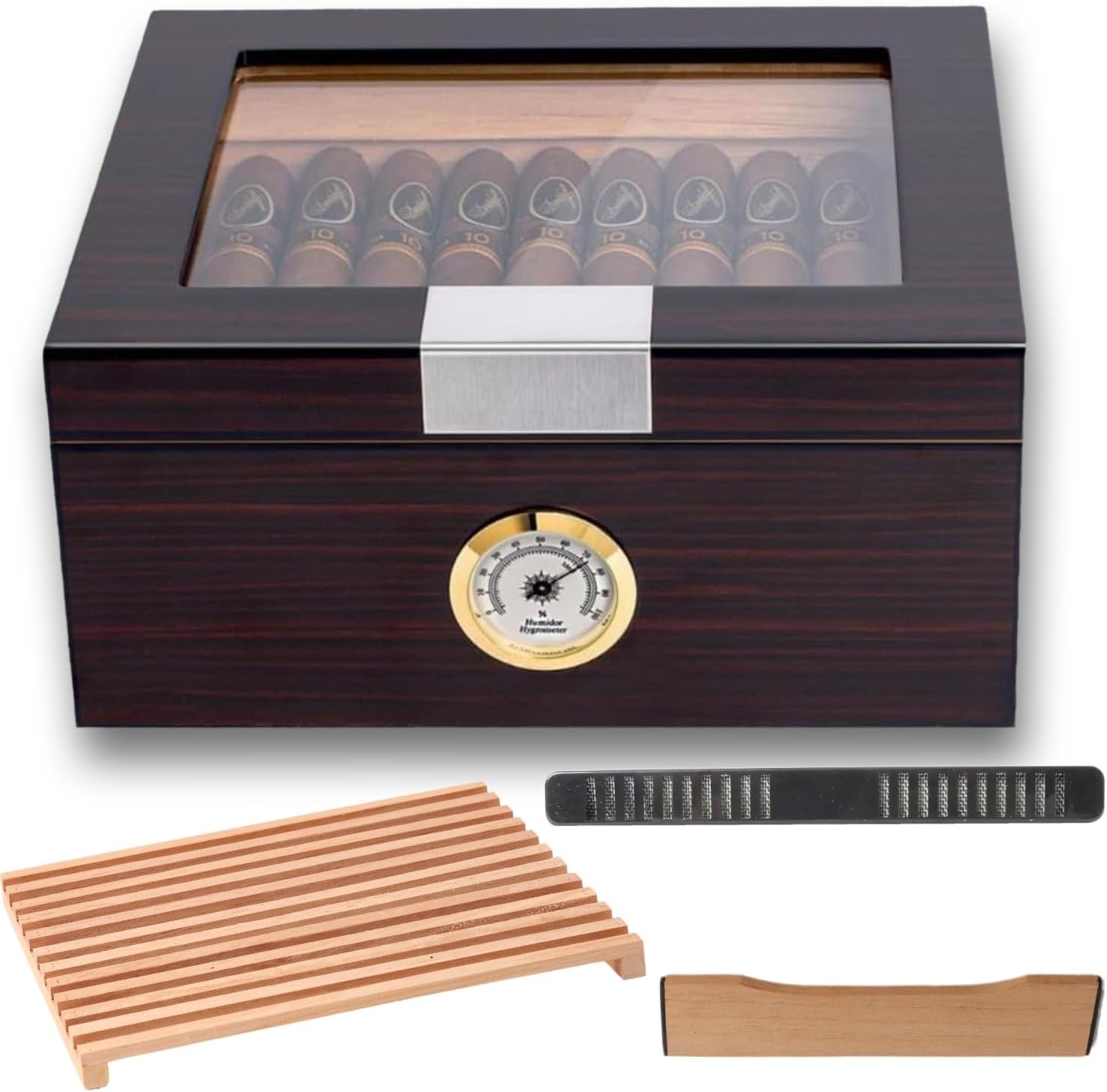 Premium Cigar Humidor for 25-50 Cigars - Elegant Humidor humidor with Hygrometer and Humidifier - Cedar Lined Cigar Box for Optimal Humidity Control