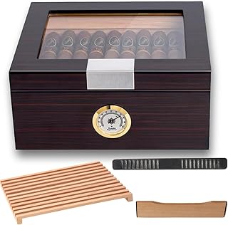 Premium Cigar Humidor for 25-50 Cigars - Elegant Humidor humidor with Hygrometer and Humidifier - Cedar Lined Cigar Box for Optimal Humidity Control