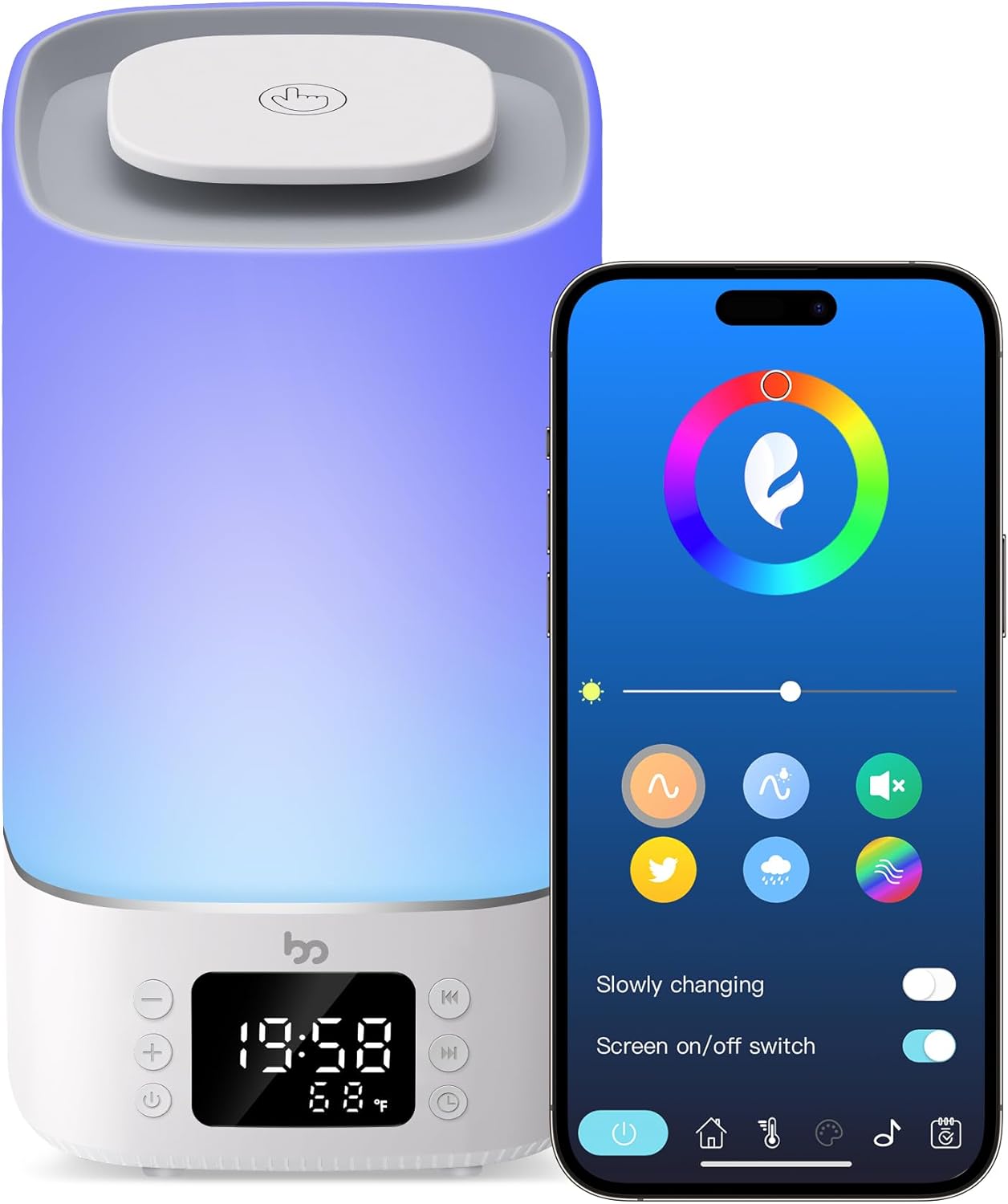 Baby Sleep Sound Machine - Multi-Functional Night Light, Wake-up Aarm, Room Temperature Display, Controllable via Bluetooth, White Noise Machine for Peaceful Nights