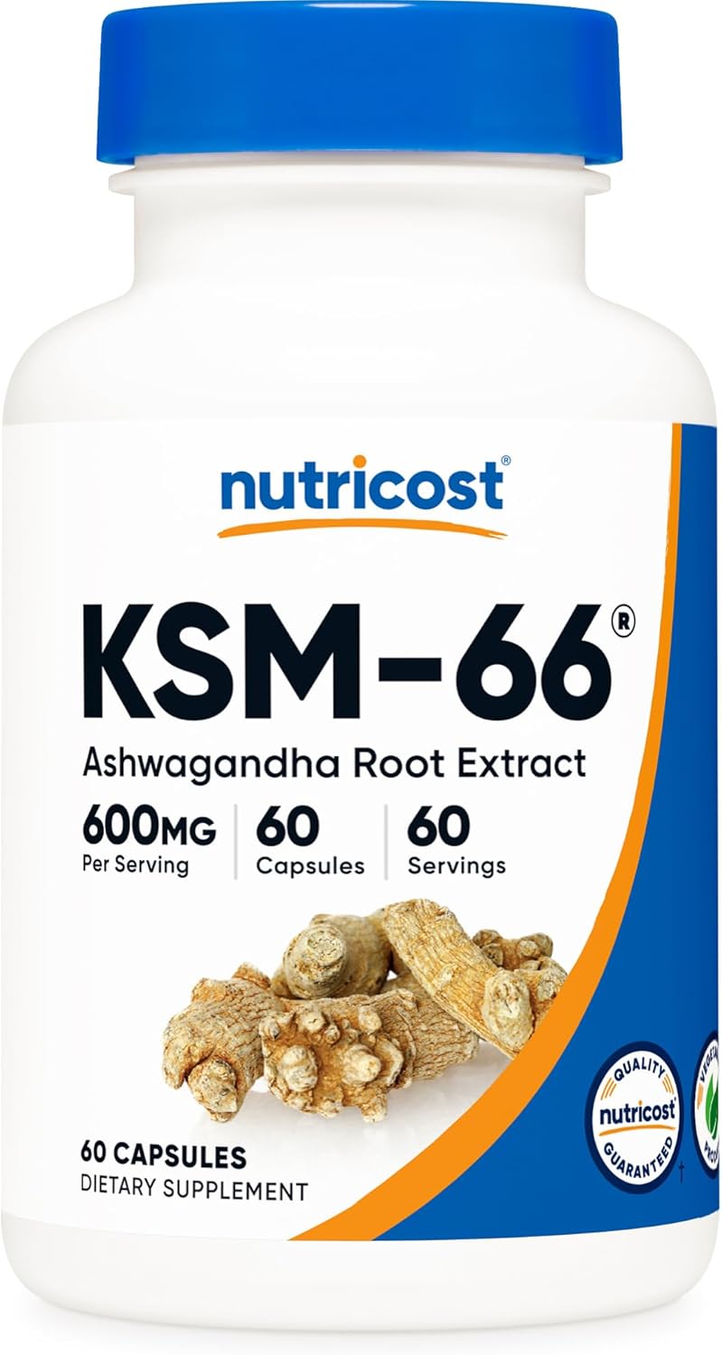 Nutricost KSM-66 Ashwagandha Root Extract 600mg, 60 Veggie Caps - 5% Withanolides - with BioPerine - Full-Spectrum Root Extract