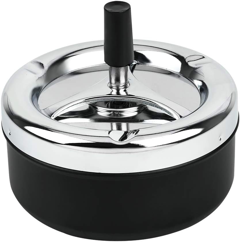 Round Push Down Ashtray with Spinning Tray Metal Cigarette Ash Tray Large 5.2 Inches Home Ashtray for Indoor and Outside Patio