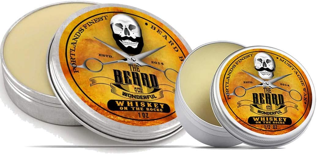 Beard Balm & Mustache Wax Styling Set (Whiskey on the Rocks). 30ml Beard Balm & 15ml Mustache Wax. Conditioning, Strengthening and Styling Money Saving Combo from The Beard and The Wonderful.