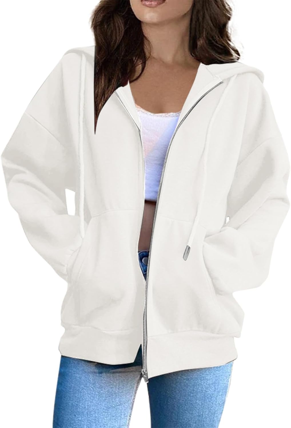 Hoodies for Women Uk, Women's Long Sleeve Sweatshirts Soft Comfortable Casual Hooded Jackets with Pockets Oversized Zip Up Hoodies