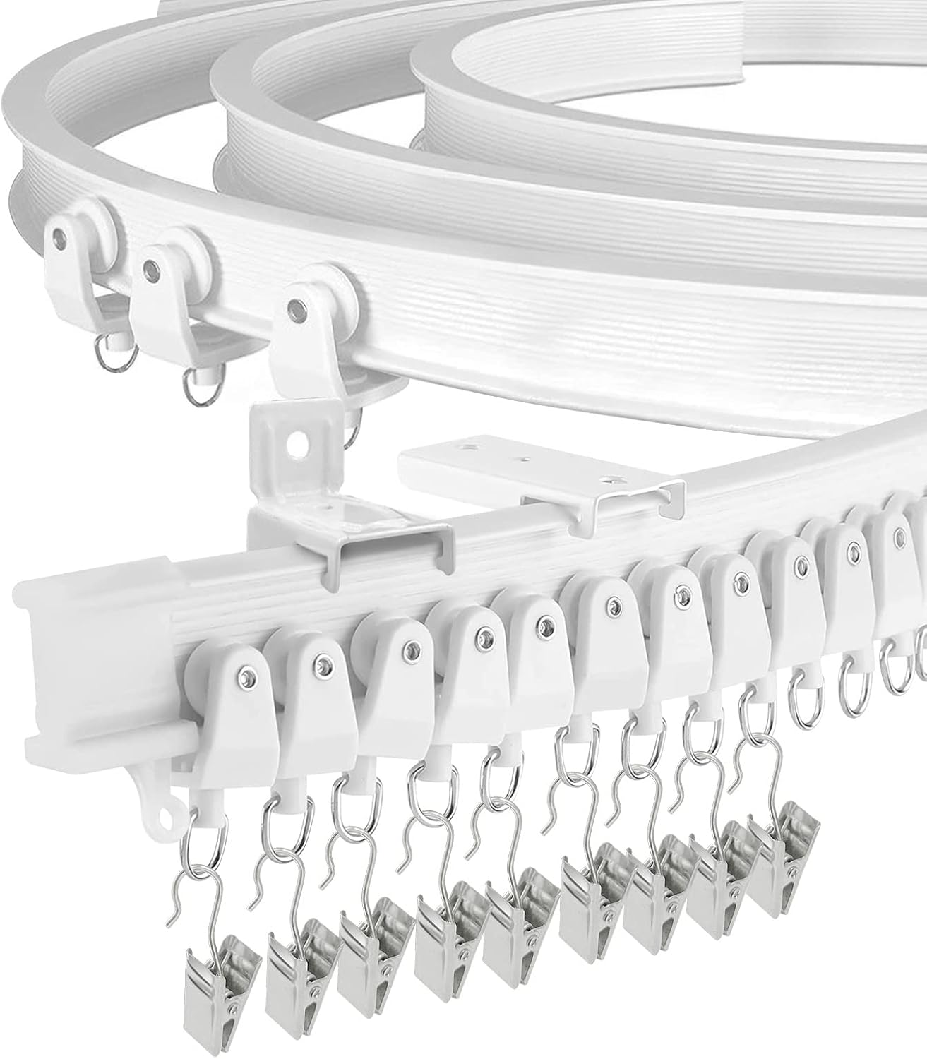 Bendable Ceiling Curtain Track for Bay Window, 5M/16.4FT Flexible Curved Curtain Rail Ceiling Wall Mount Heavy Duty Plastic Curtain Rails Track System for Bed Room Divider