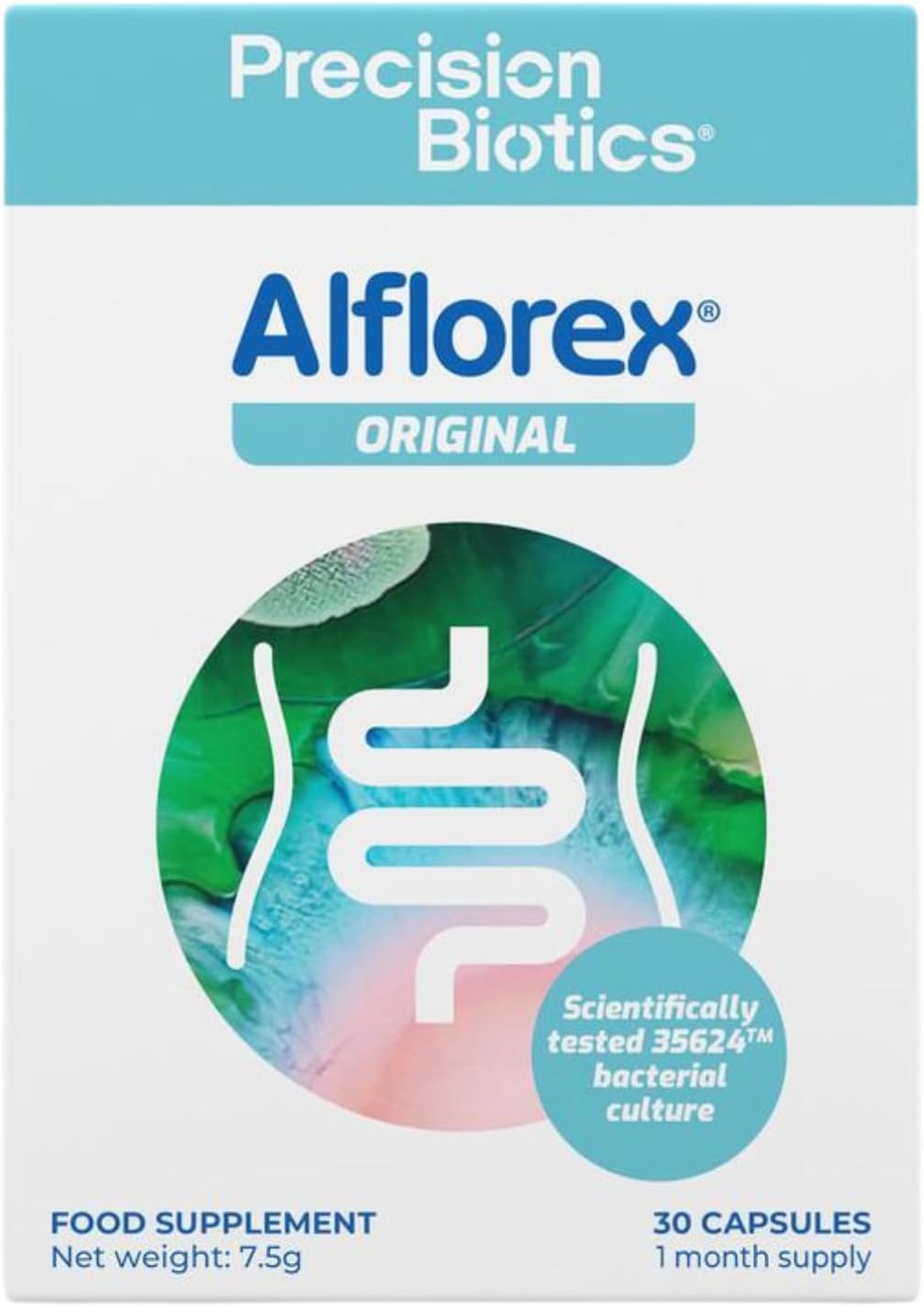 Alflorex Original - Daily Gut Health Supplement with Unique Bifidobacterium Longum Bacteria Strain 35624 - Bacterial Cultures - 30 Capsules