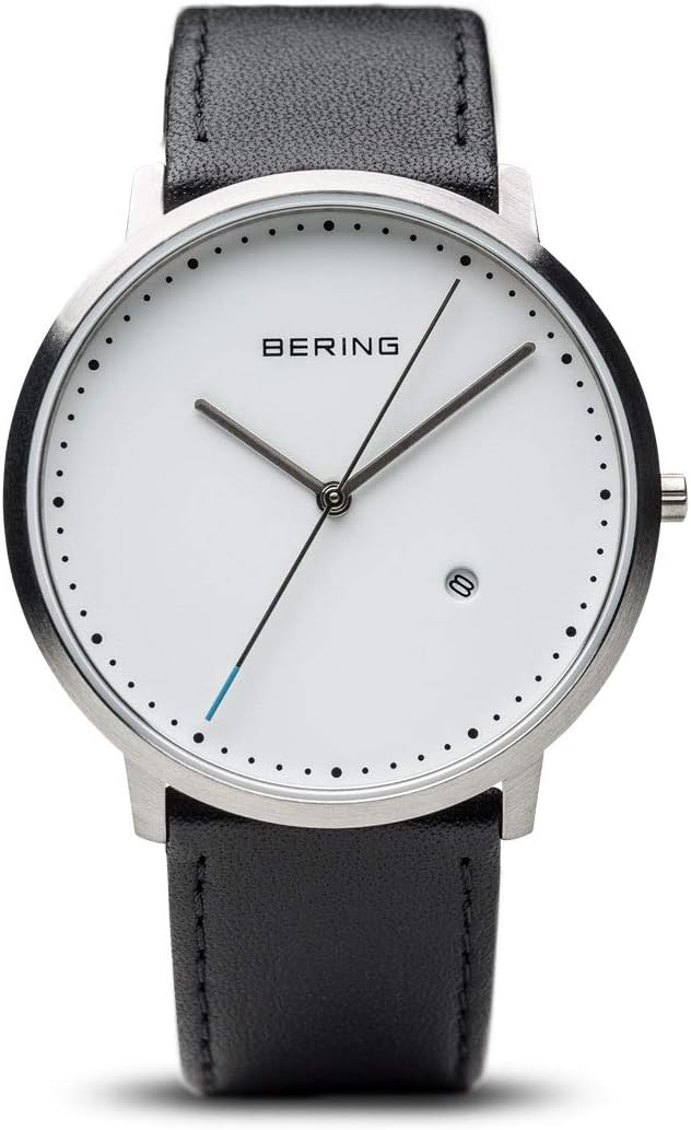 BERING Unisex Quartz Watch, 39 mm Stainless-Steel Case and Dial, Calfskin Strap, Sapphire Crystal, 3 ATM, 11139