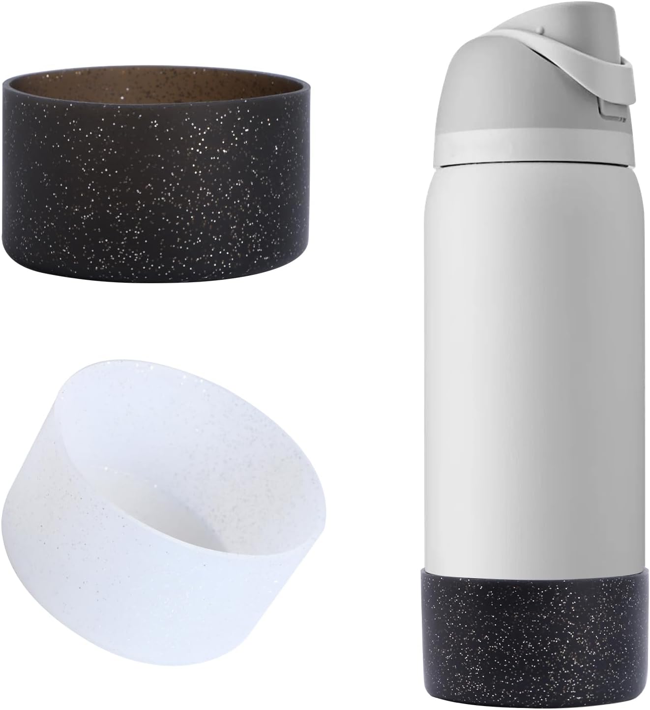Risipu 2PCS Silicone Water Bottle Boot for Owala 24oz 32oz, Anti-Slip Protective Sleeve Bottom Bumper Protector for Owala Twist & FreeSip & Flip Stainless Steel Water Bottle (A - Black+White, 24OZ)