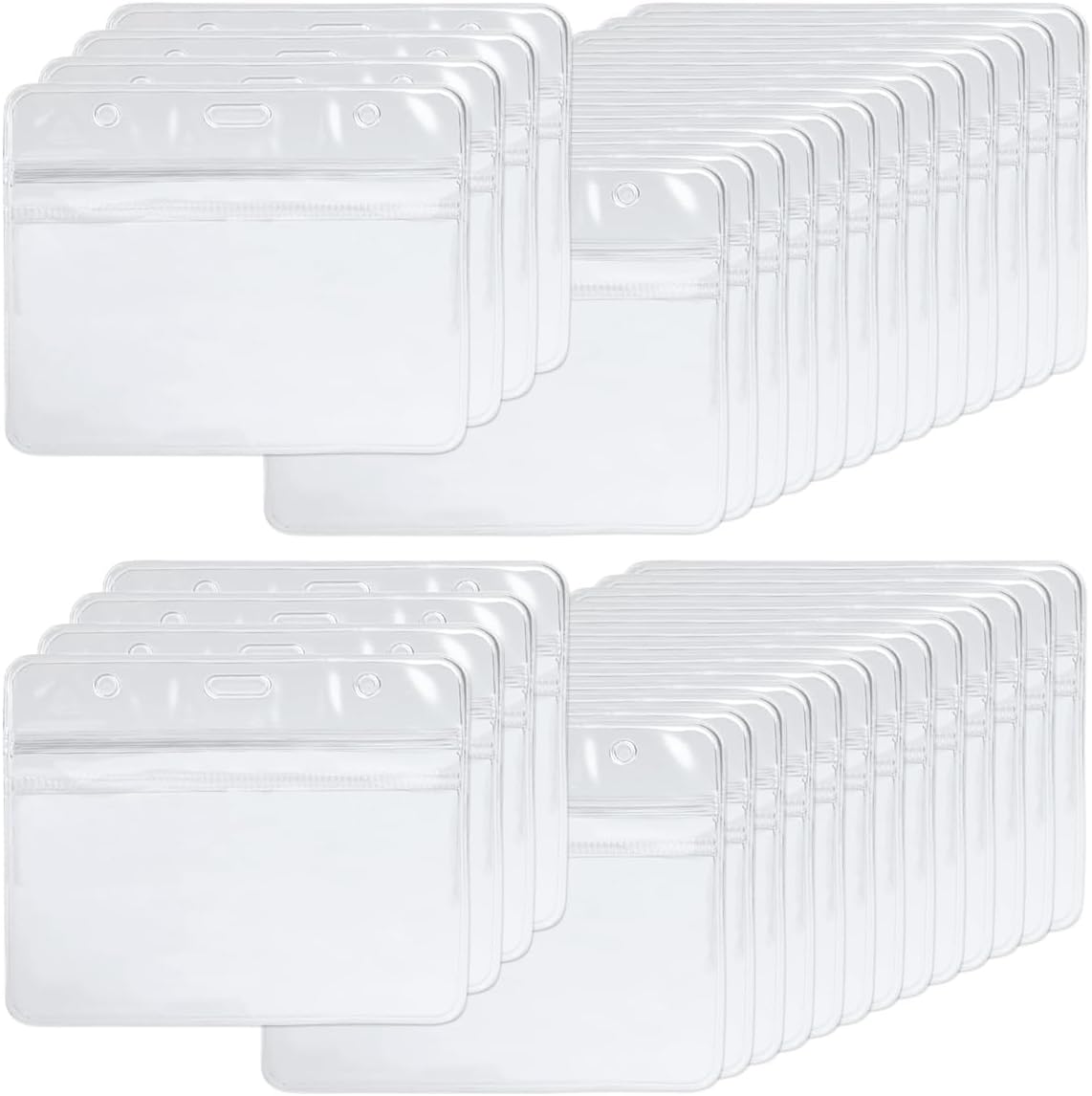 BUYGOO 100Pcs Clear ID Card Name Badge Holders Horizontal Name Tag Holders Waterproof & Dustproof Name Card Holders for Lanyards or Clips