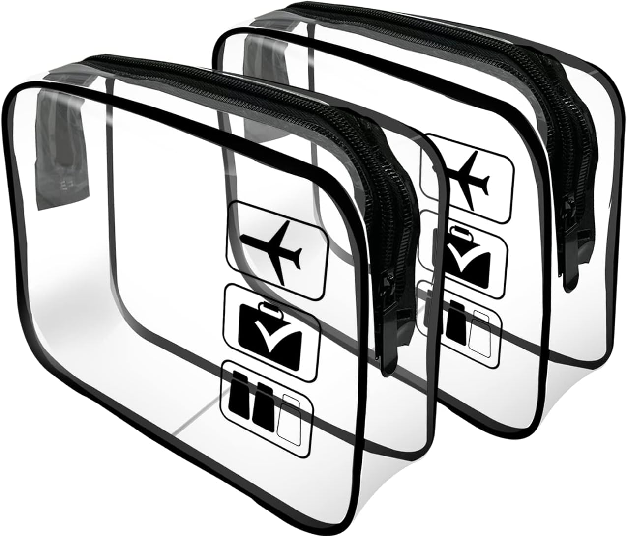 Clear Travel Toiletries Bag, 2 Pcs TSA Approved Toiletry Bag with Zippers Travel Accessories Portable Waterproof Cosmetic Clear Makeup Bag for Women and Men (Black)