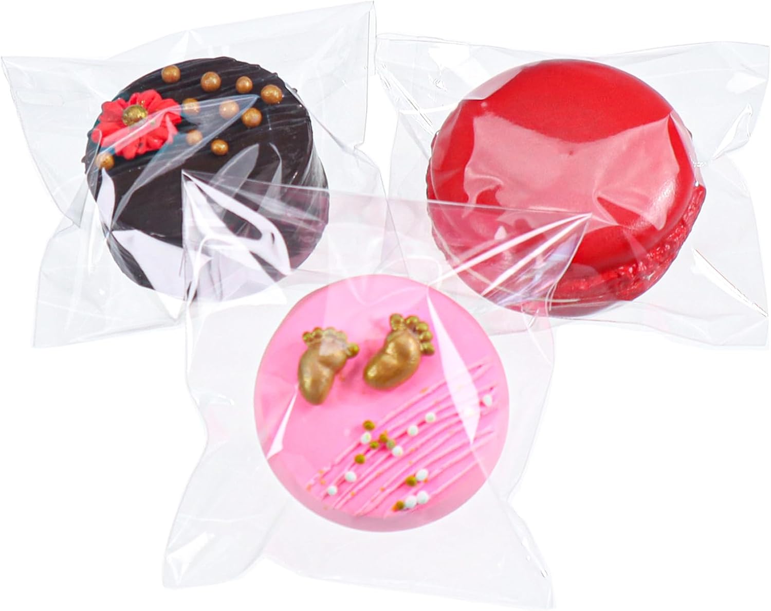 TEMLQPACK100Pcs Self - sealing 3x3 Inch Clear Cellophane Bags - Perfect for Packaging Chocolate - covered Oreos, Macarons, etc. - Party Edition