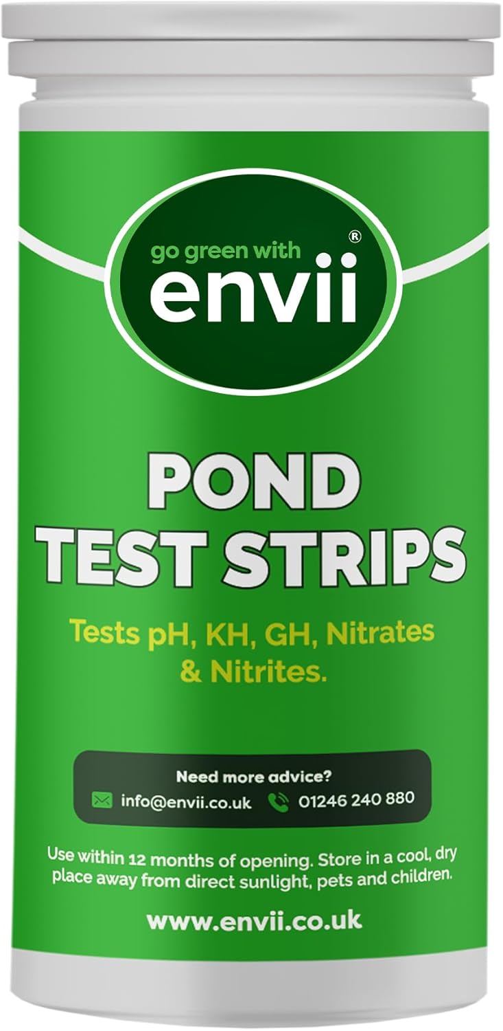 envii Pond Test Strips, 5 in 1 Pond & Aquarium Water Test Kit - Testing for pH, KH, GH, Nitrates and Nitrites for use in Garden Ponds, Fish Tanks, Aquariums - 25 Strips