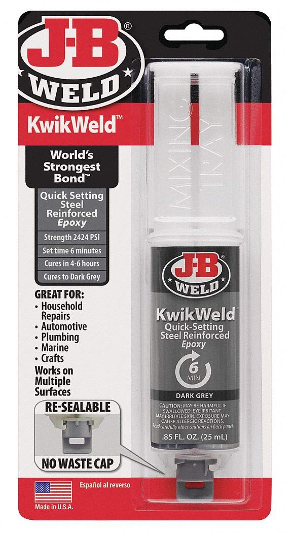 J-B Weld 50176 KwikWeld Steel Reinforced Epoxy Syringe - Dries Dark Grey - 25 ml by J-B Weld