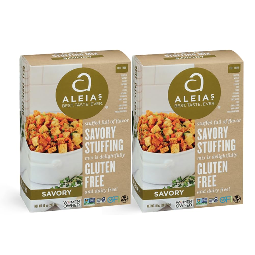 Aleia’s Gluten Free Savory Stuffing Mix – 10 oz (2 Pack) – Classic Side Dish for Special Diets – Corn Free, Soy Free, Dairy Free, Low Sodium, Non-GMO