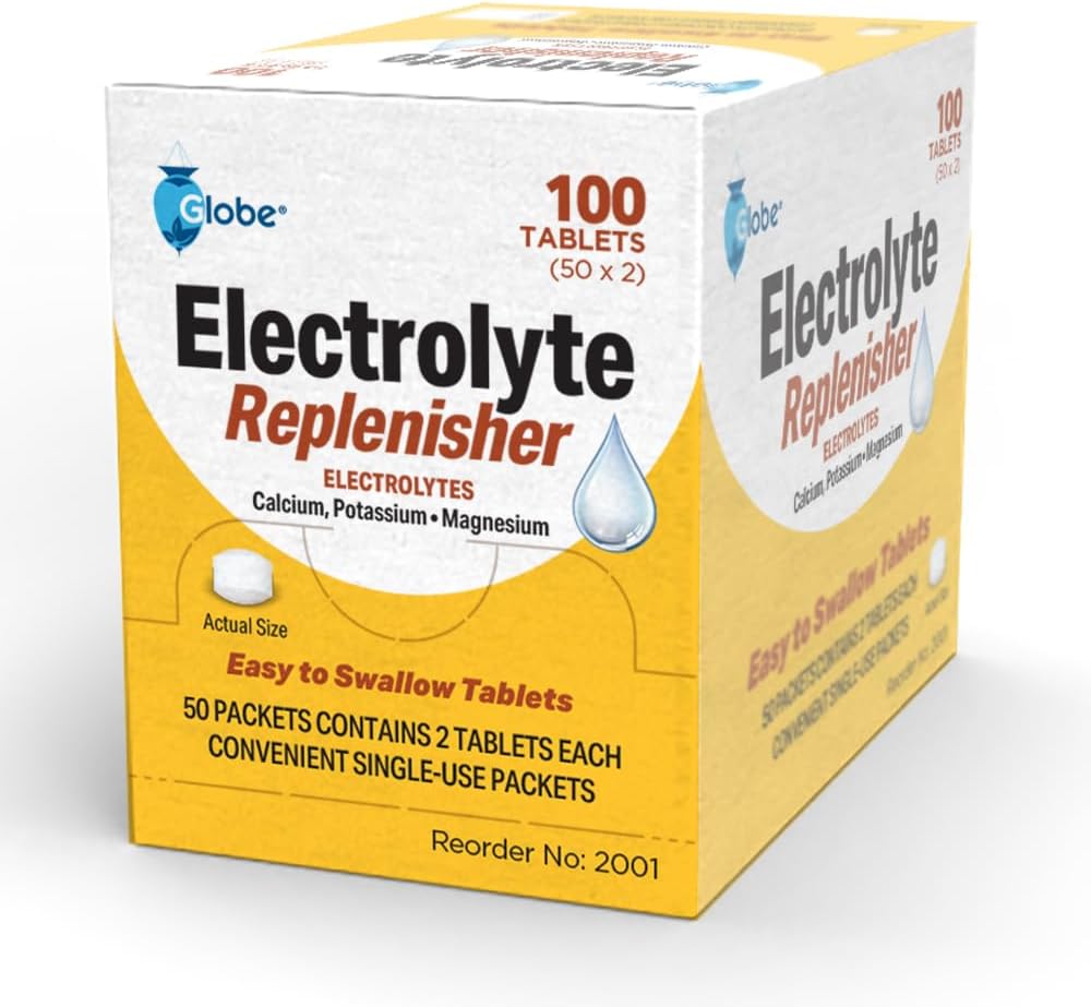 Globe Electrolyte Replacement Tablets for Rehydration, Exercise Recovery, Youth & Adult Athletes, Hiking, Camping, & Sports Recovery and More... 50 Packets of 2 Tablets Each, 100 Count
