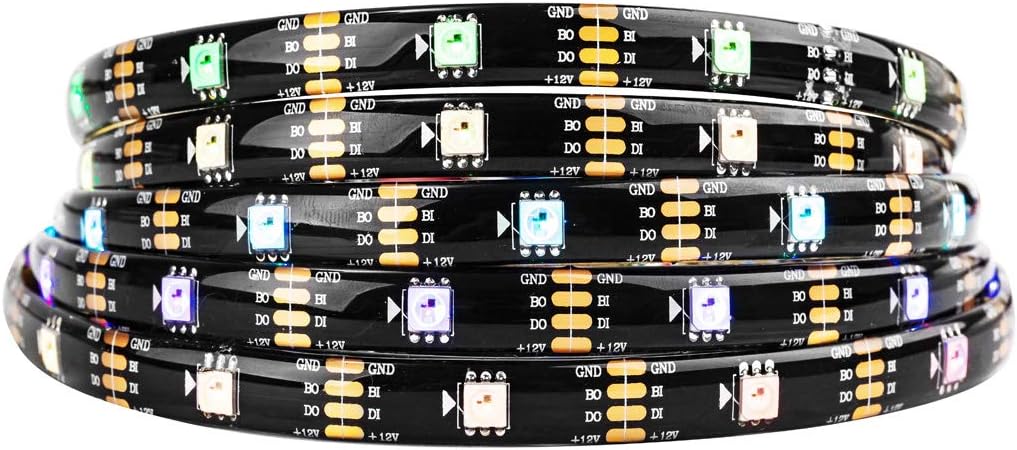BTF-LIGHTING WS2815 Upgraded WS2812B Individually Addressable 16.4ft 150Pixels/LEDs RGB LED Flexible Strip Light 5050 SMD Programmable Magic Dream Color Dual Signal IP65 Waterproof DC12V Black PCB