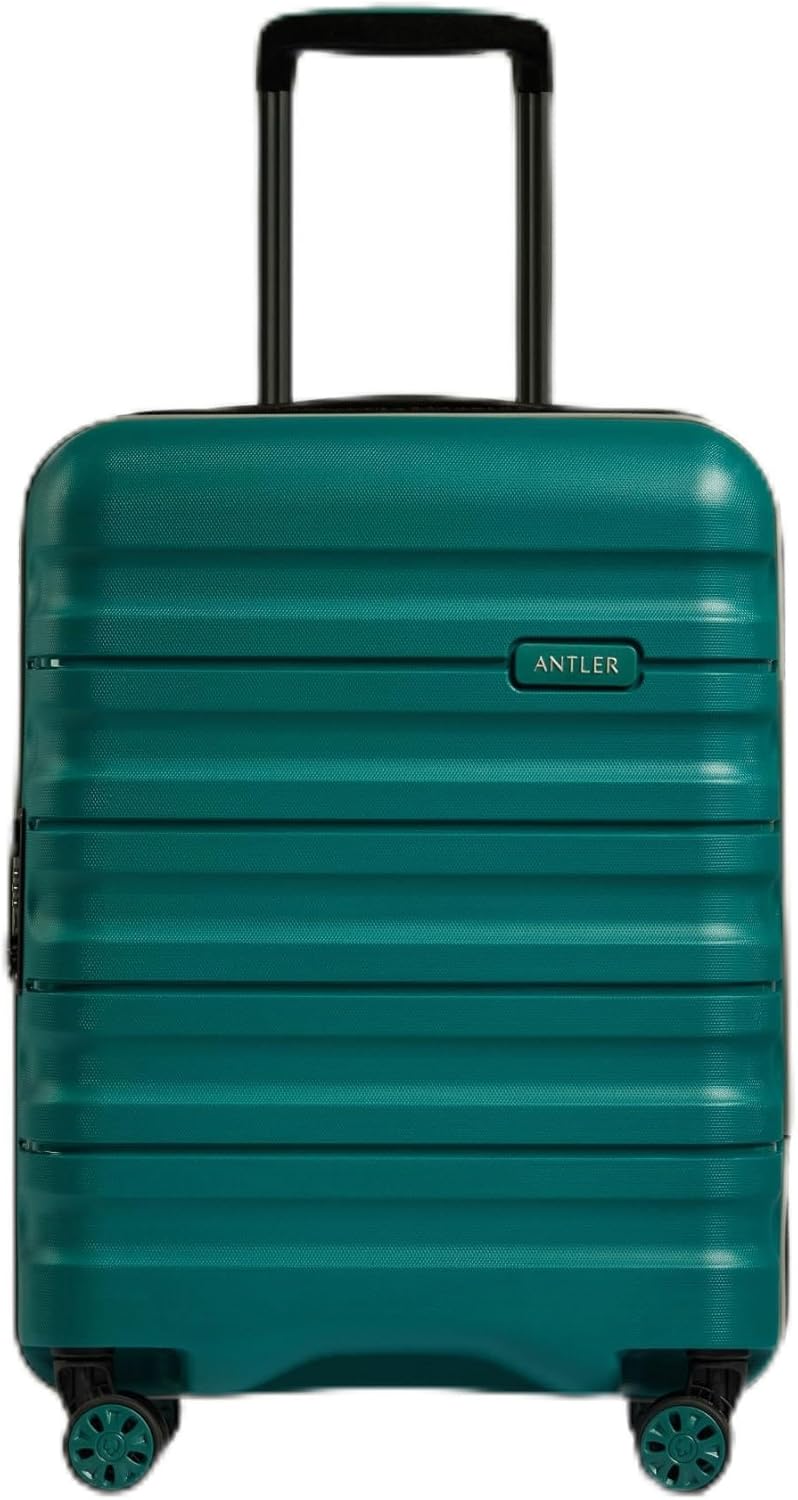 ANTLER - Lincoln Hard Shell Cabin Suitcase - 55x40x20cm 39L, Lightweight & Small, 4 Spinner Wheels - Adjustable Handle, Carry On, TSA Lock - Teal