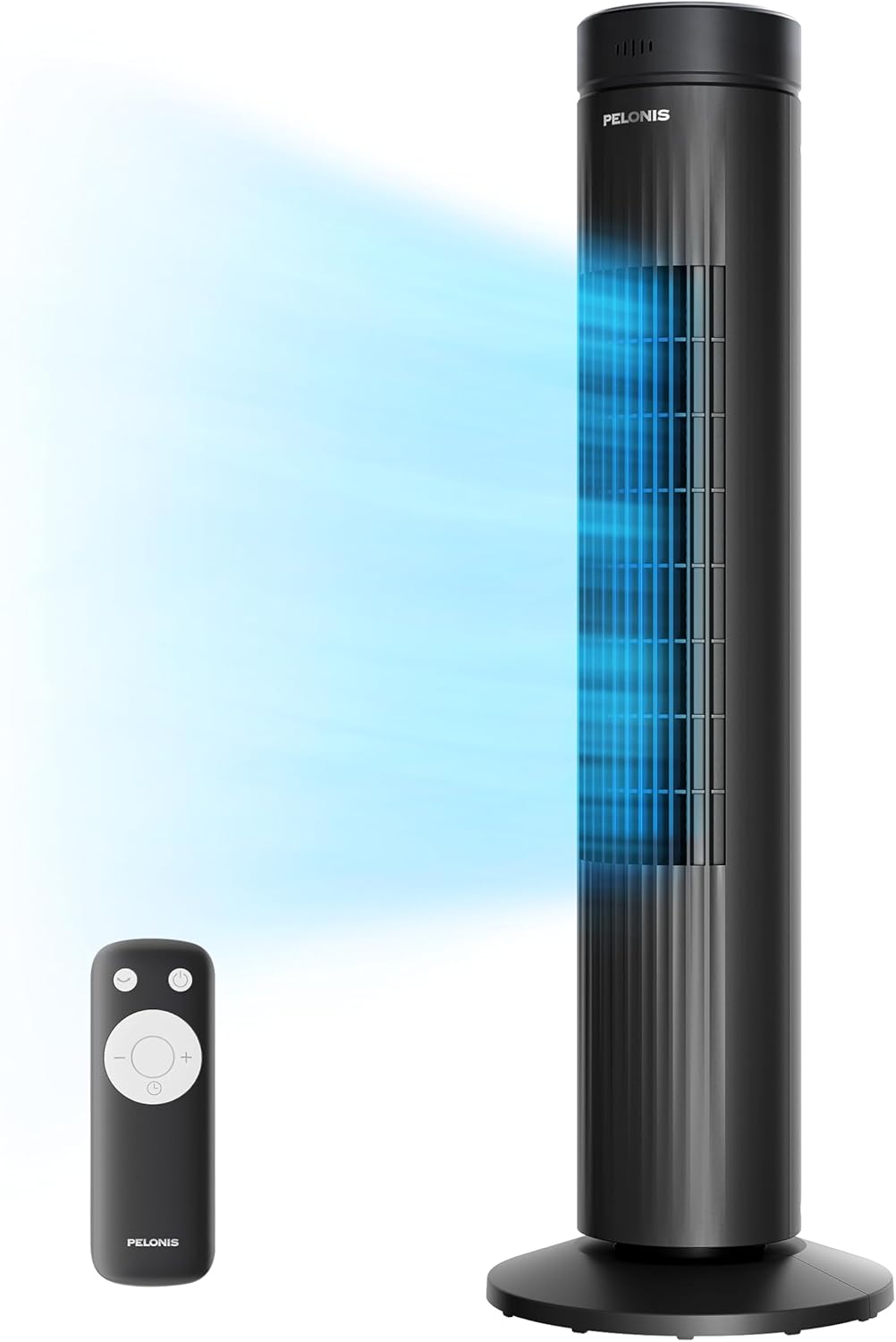 Pelonis 30-Inch Oscillating Tower Fan for Bedroom – 3 Speed, 30dB Quiet Tower Fan with Remote Control and 7-Hour Timer – ETL Certified, Black