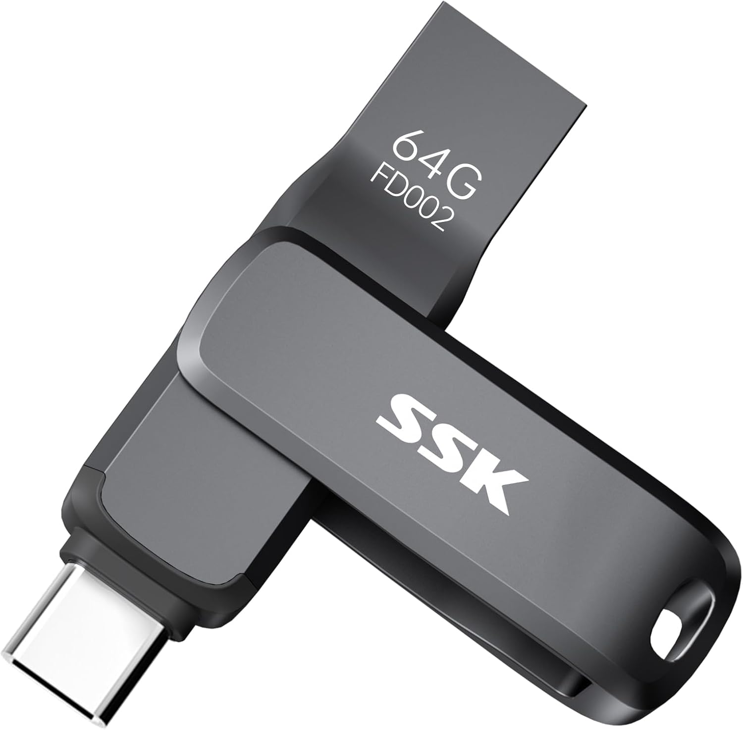 SSK 64GB USB 3.2 Thumb Drive, Up to 200 MB/S Read Speed Memory Stick, Dual USB Flash Drive with USB Type-C and USB A,Robust Black Metal Pen Drive for Smartphones, Tablets, MacOS,computers,Car, TV