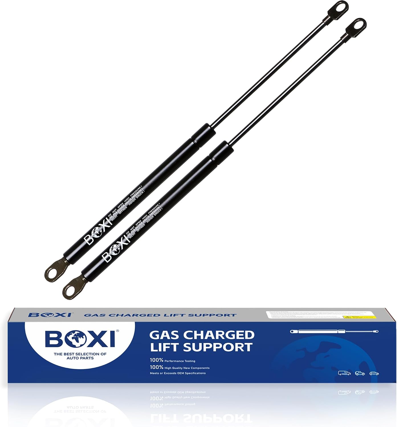 Qty(2) BOXI 4673 Universal Lift Supports Struts Shocks Extended Length: 10.00 Inches Compressed Length: 6.75 Inches Force: 71 Lbs 10.2mm Eyelet End 4673