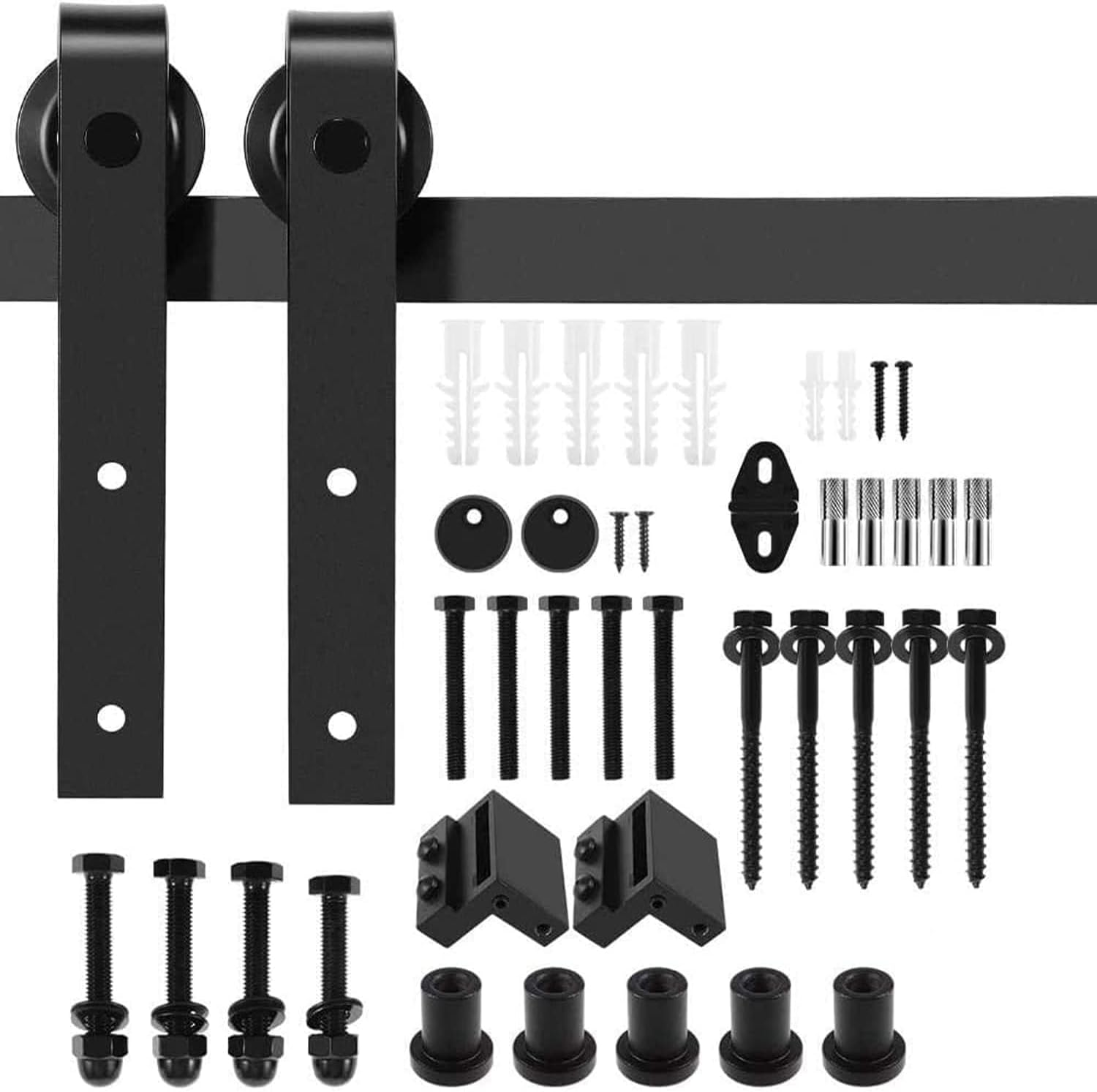 ZEXVIDA 6 ft/183cm Sliding Door Track, Black Barn Door Hardware Kit, Sliding Wood Door Kit, 183cm Roller Door Hardware