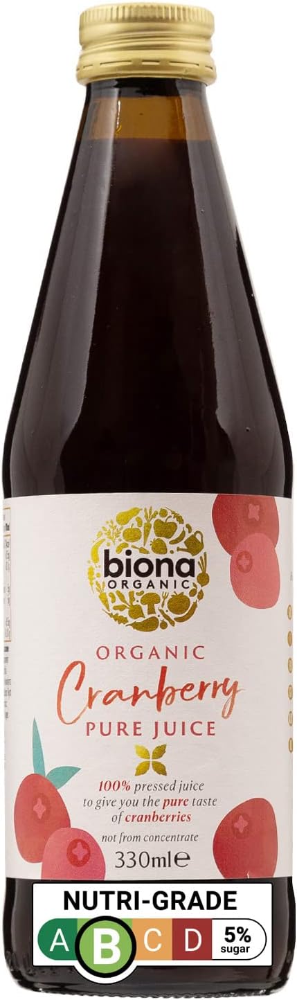 Biona Organic Cranberry Juice 330 ml - Pure, Pressed Fruit Juice - Freshly Harvested by Organic Farmers - Free from Preservatives, Sugar & Sweetener - Not from Concentrate