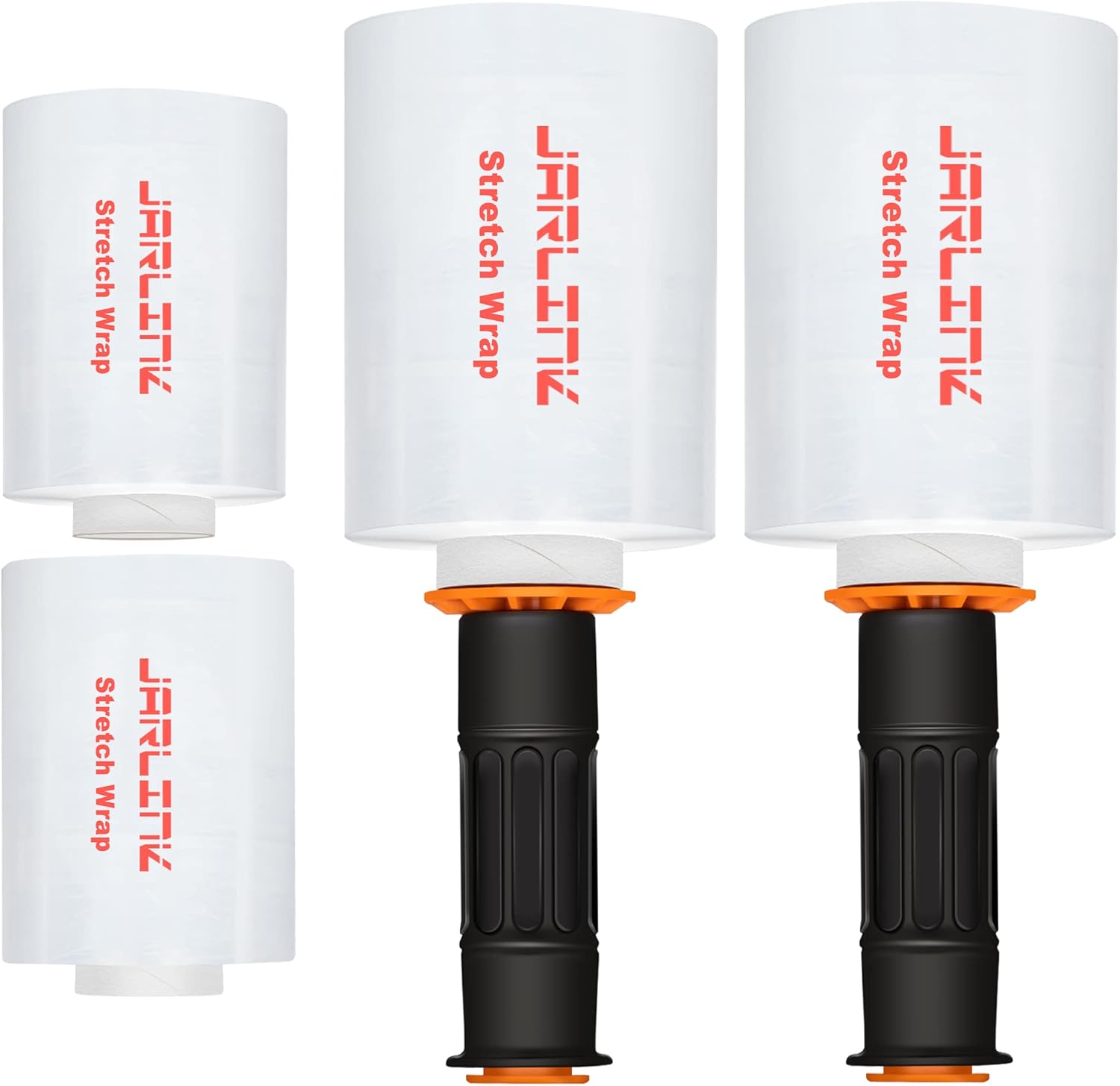 JARLINK 4 Pack Stretch Wrap, 5 Inches Shrink Wrap for Pallet Wrap, Moving Wrapping Plastic Roll, Industrial Strength Stretch Film up to 650% Stretch with Handles, 1000 Feet